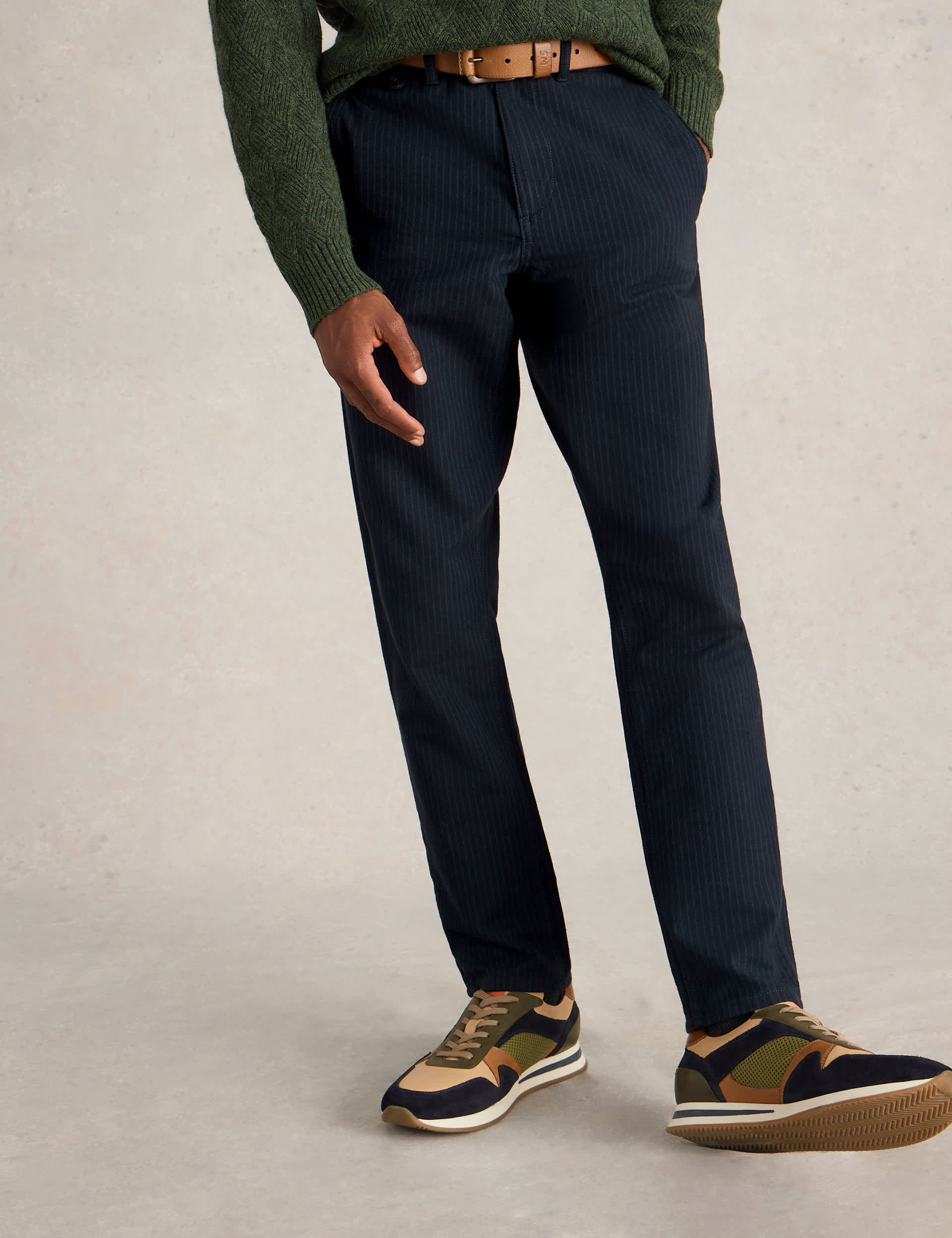 White Stuff Men's Regular Fit Pure Cotton Pinstripe Chinos