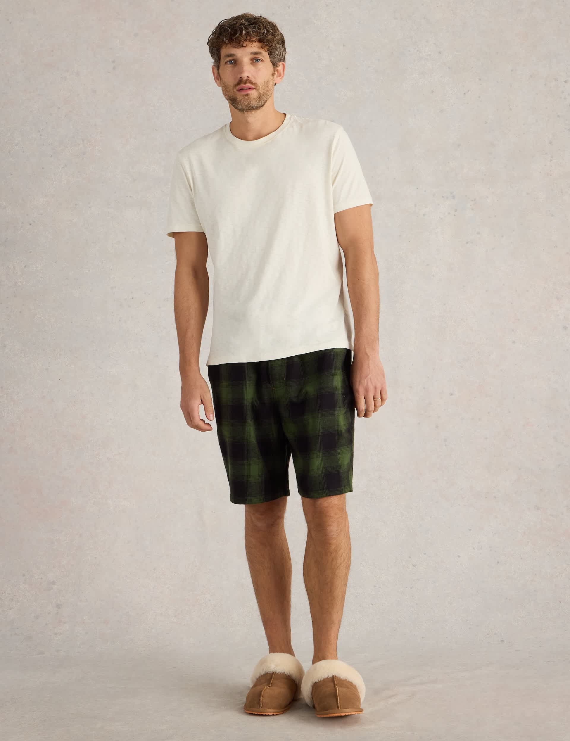 White Stuff Men's Pure Cotton Checked Pyjama Shorts - Green Mix, Green Mix