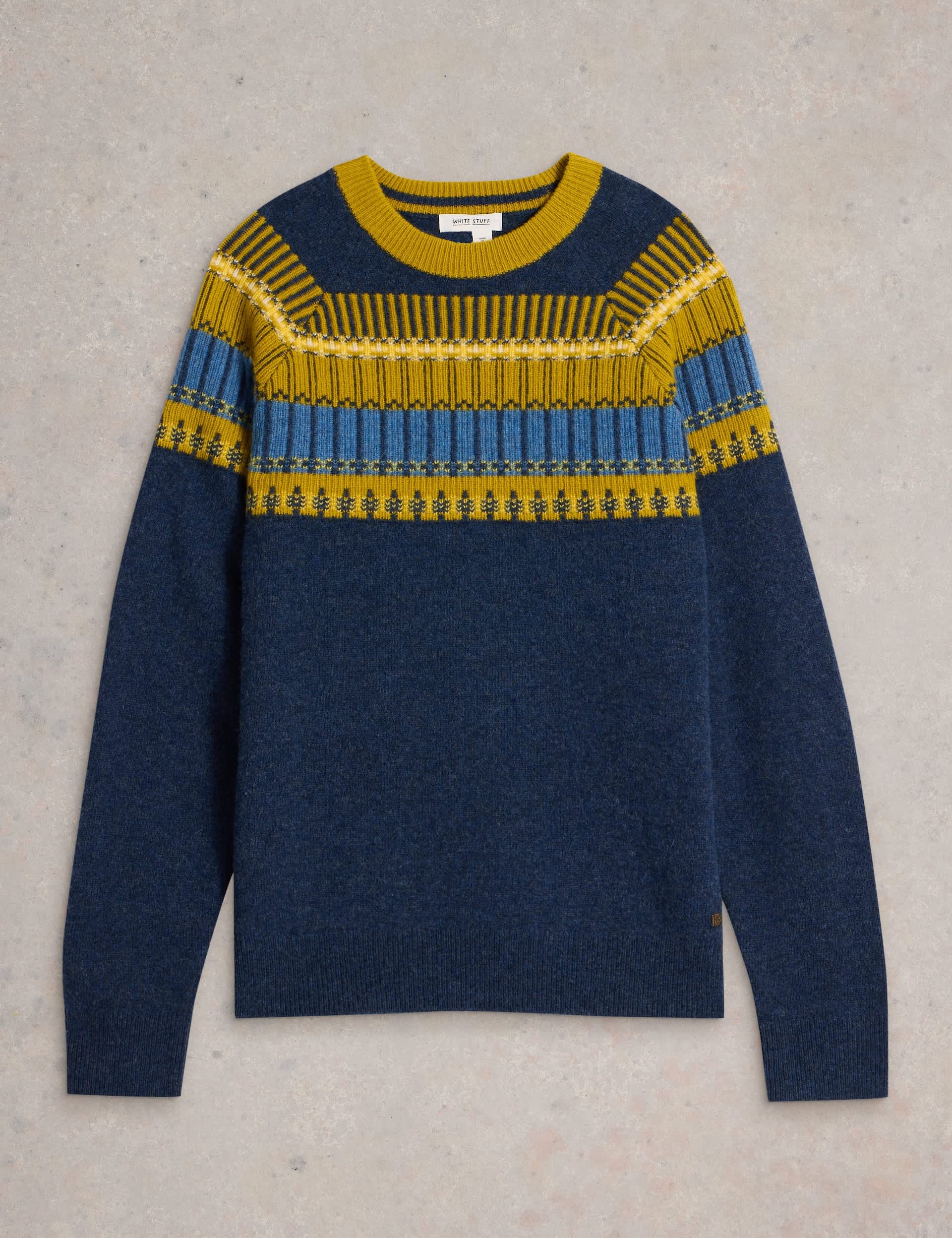 White Stuff Men's Wool Rich Fair Isle Jumper - XL - Navy Mix, Navy Mix