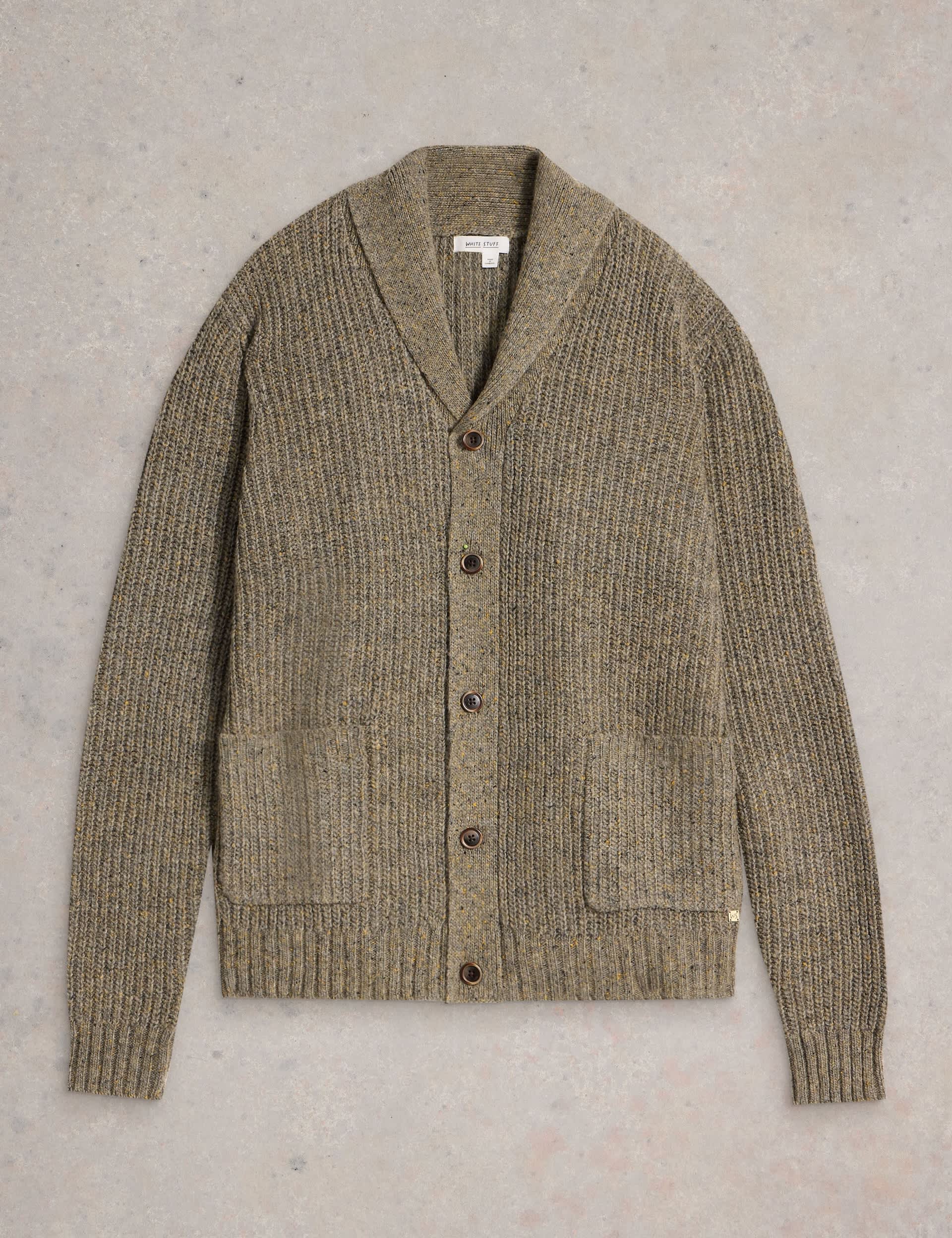 White Stuff Men's Wool Blend Textured Shawl Collar Cardigan - M - Natural Mix, Natural Mix