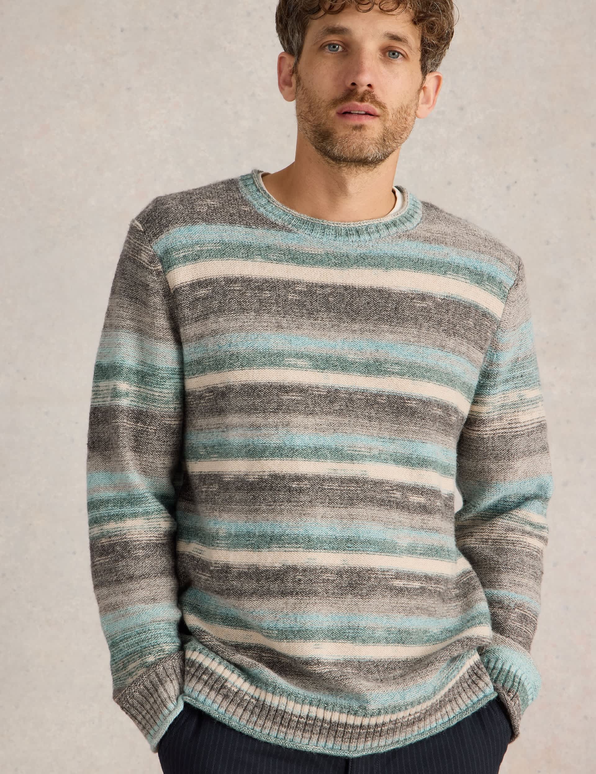 White Stuff Men's Cotton Rich Space Dye Jumper - L - Blue Mix, Blue Mix