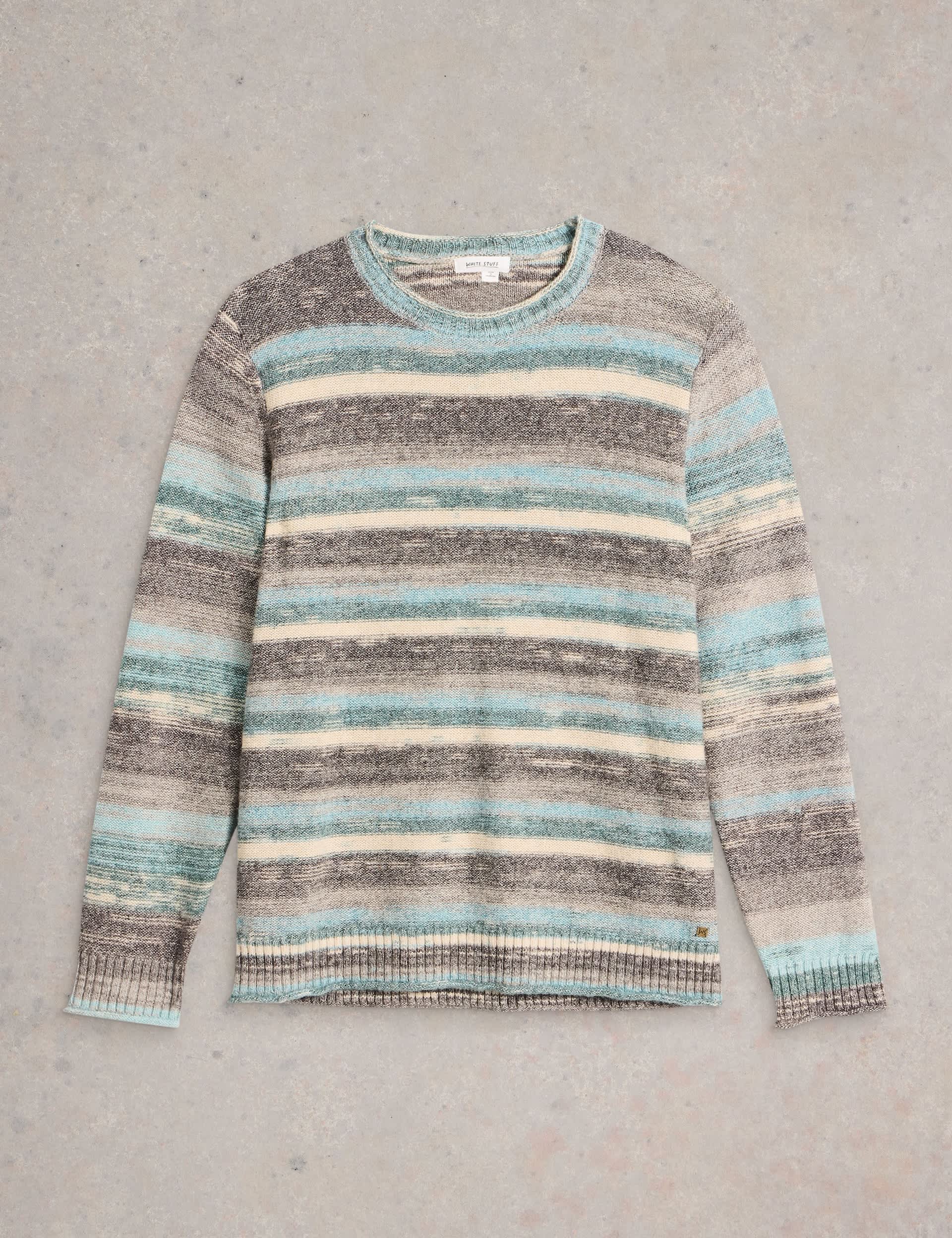 White Stuff Men's Cotton Rich Space Dye Jumper - Blue Mix, Blue Mix