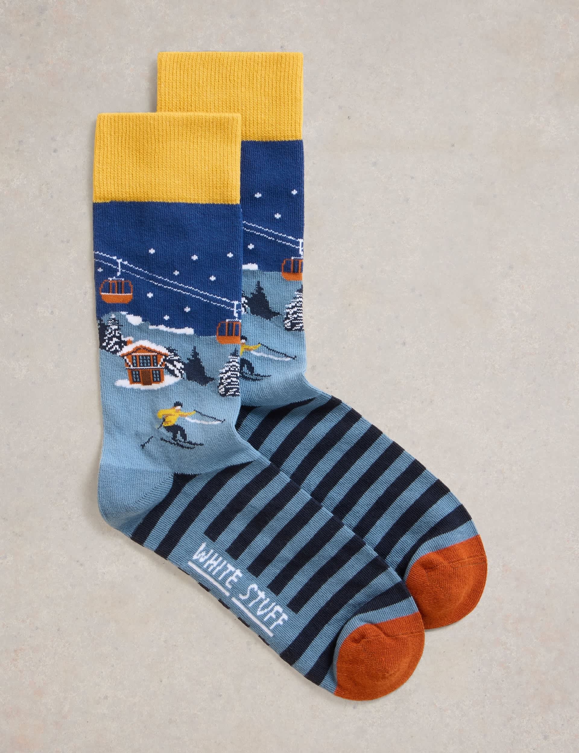 White Stuff Men's Cotton Rich Ski Patterned Socks - 10-12 - Blue Mix, Blue Mix