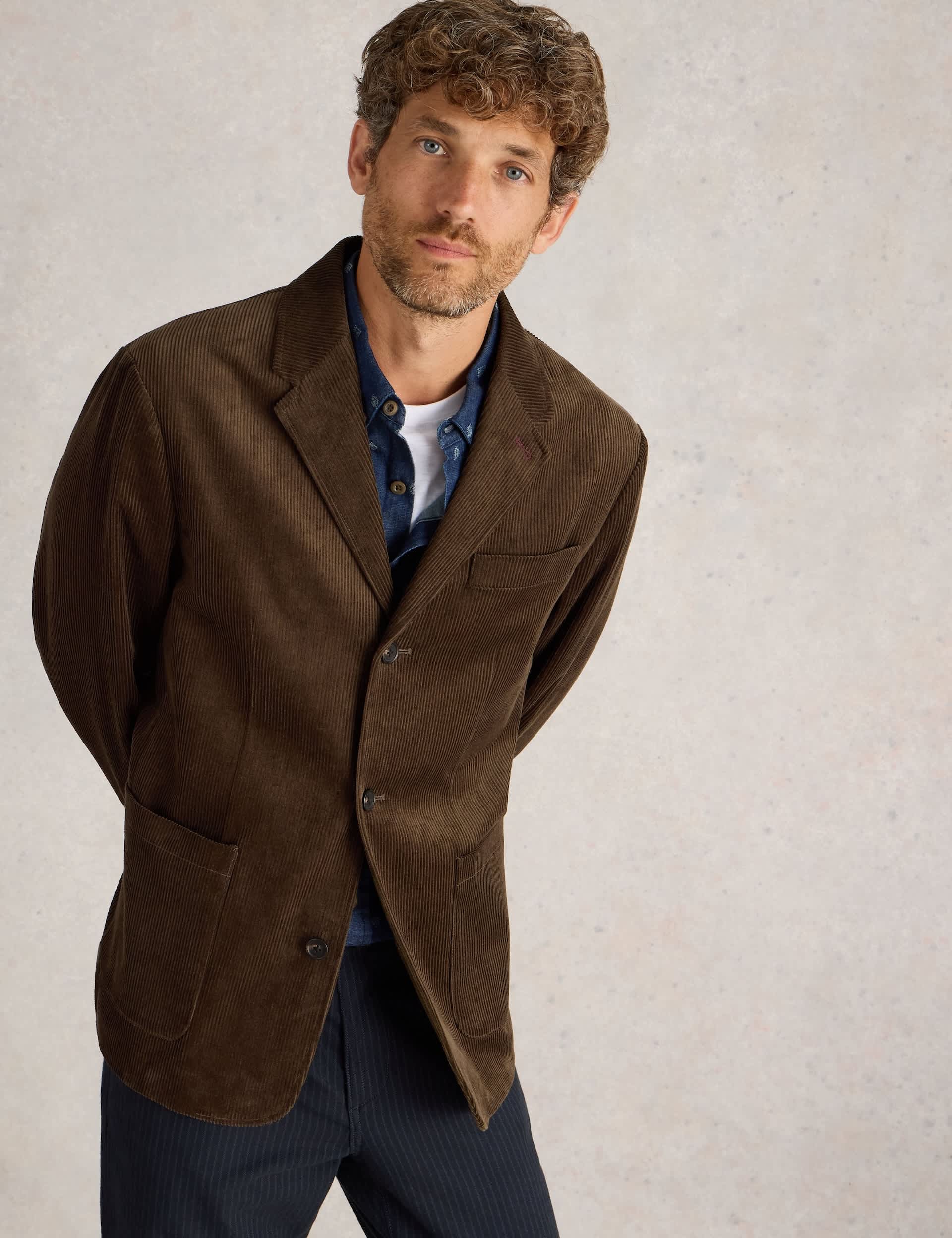 White Stuff Men's Pure Cotton Cord Blazer - 42 - Brown, Brown,Navy