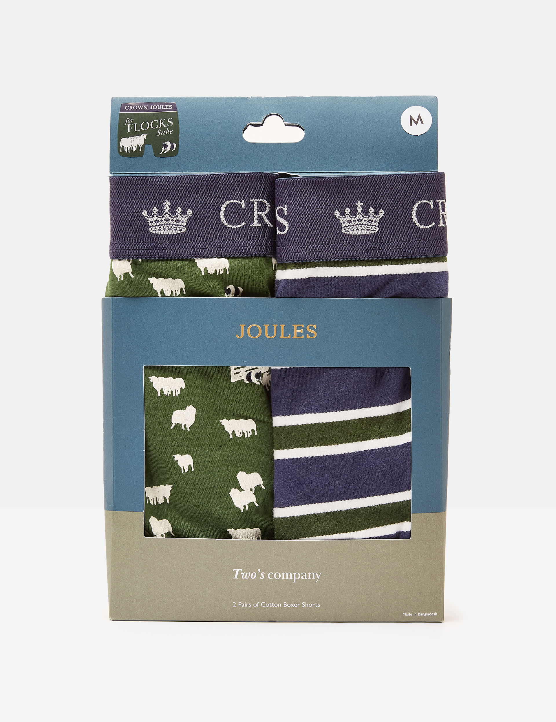 Joules Men's 2pk Cotton Rich Assorted Boxers - M - Green Mix, Green Mix,Blue Mix