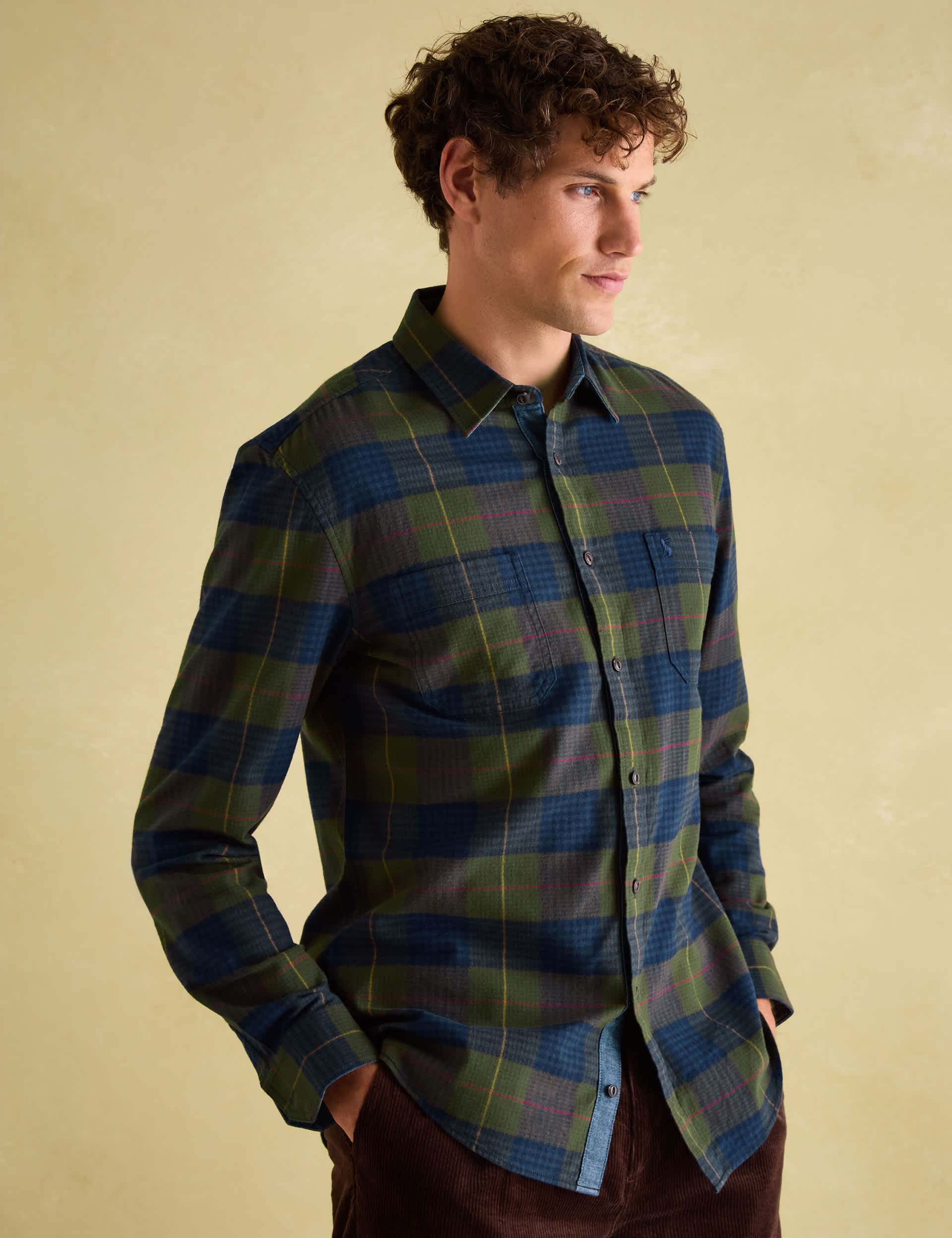 Joules Men's Brushed Cotton Check Shirt - L - Dark Green Mix, Dark Green Mix,Red Mix