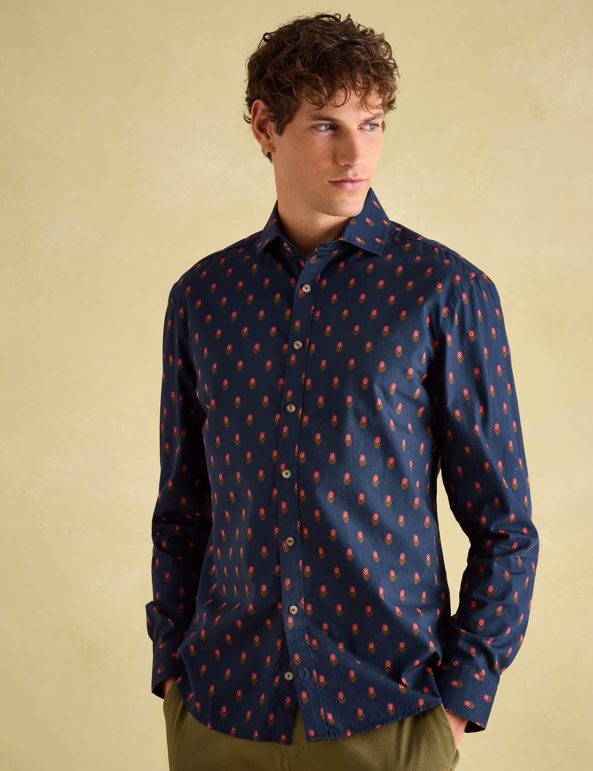 Joules Men's Regular Fit Pure Cotton Paisley Oxford Shirt - M - Dark Navy Mix, Dark Navy Mix,Grey Mi