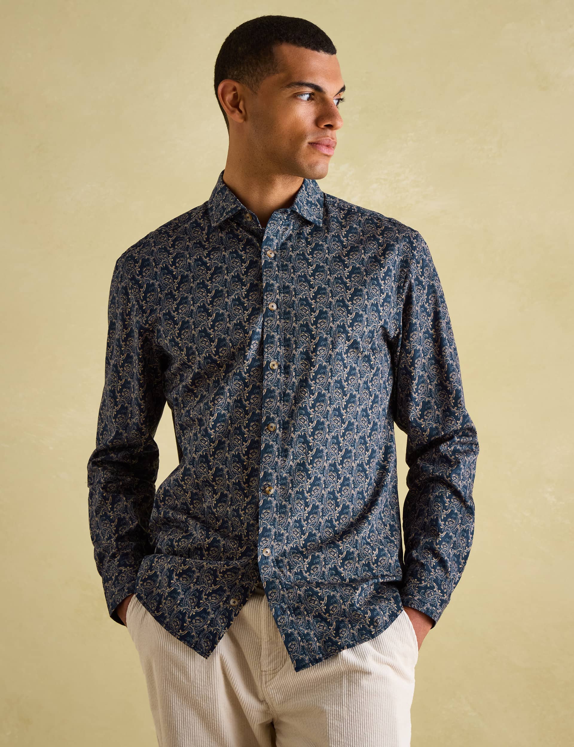 Joules Men's Regular Fit Pure Cotton Paisley Oxford Shirt - Grey Mix, Grey Mix,Dark Navy Mix