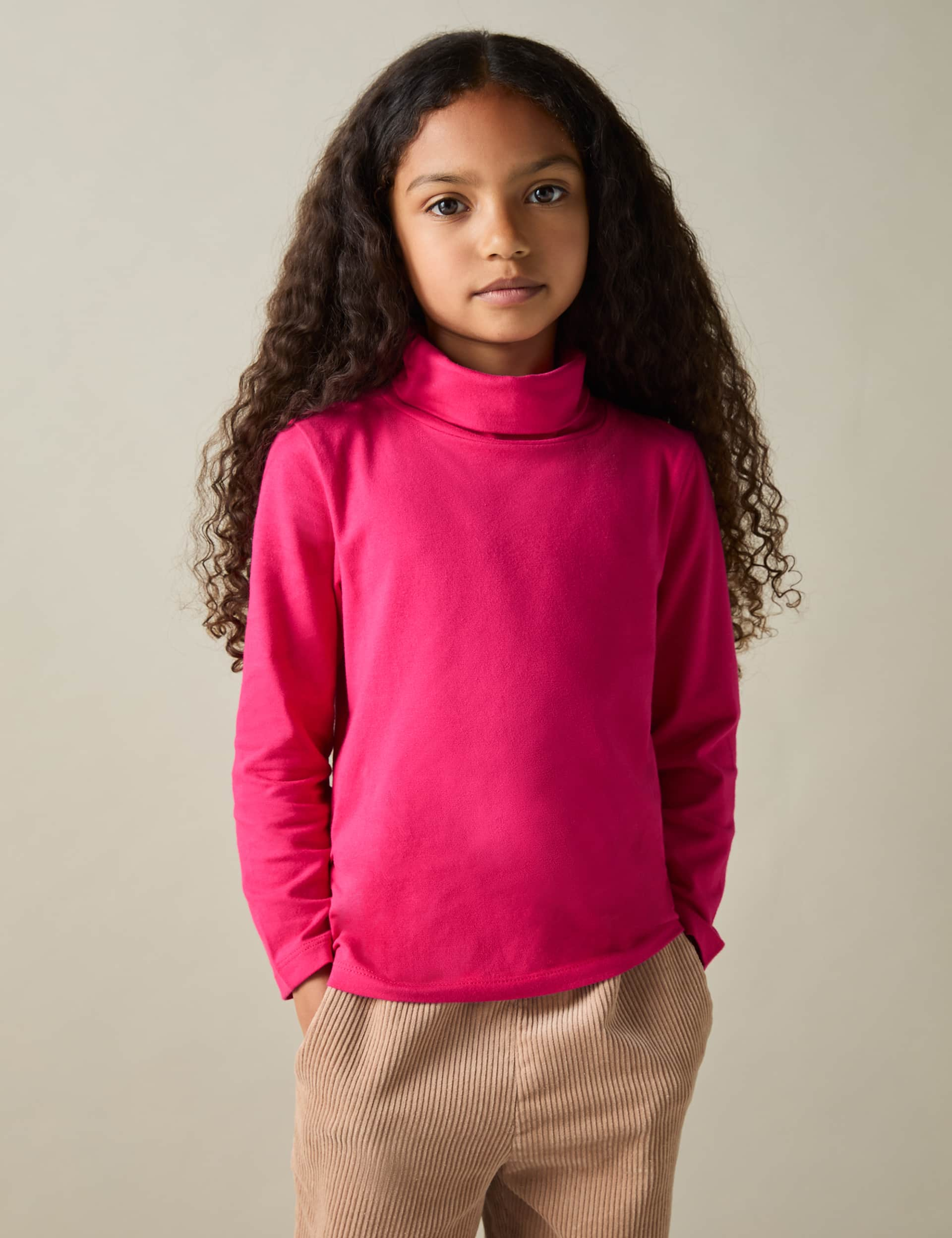 Reiss Girls Cotton Rich Roll Neck Top (4-14 Yrs) - 13-14 - Pink, Pink,Navy