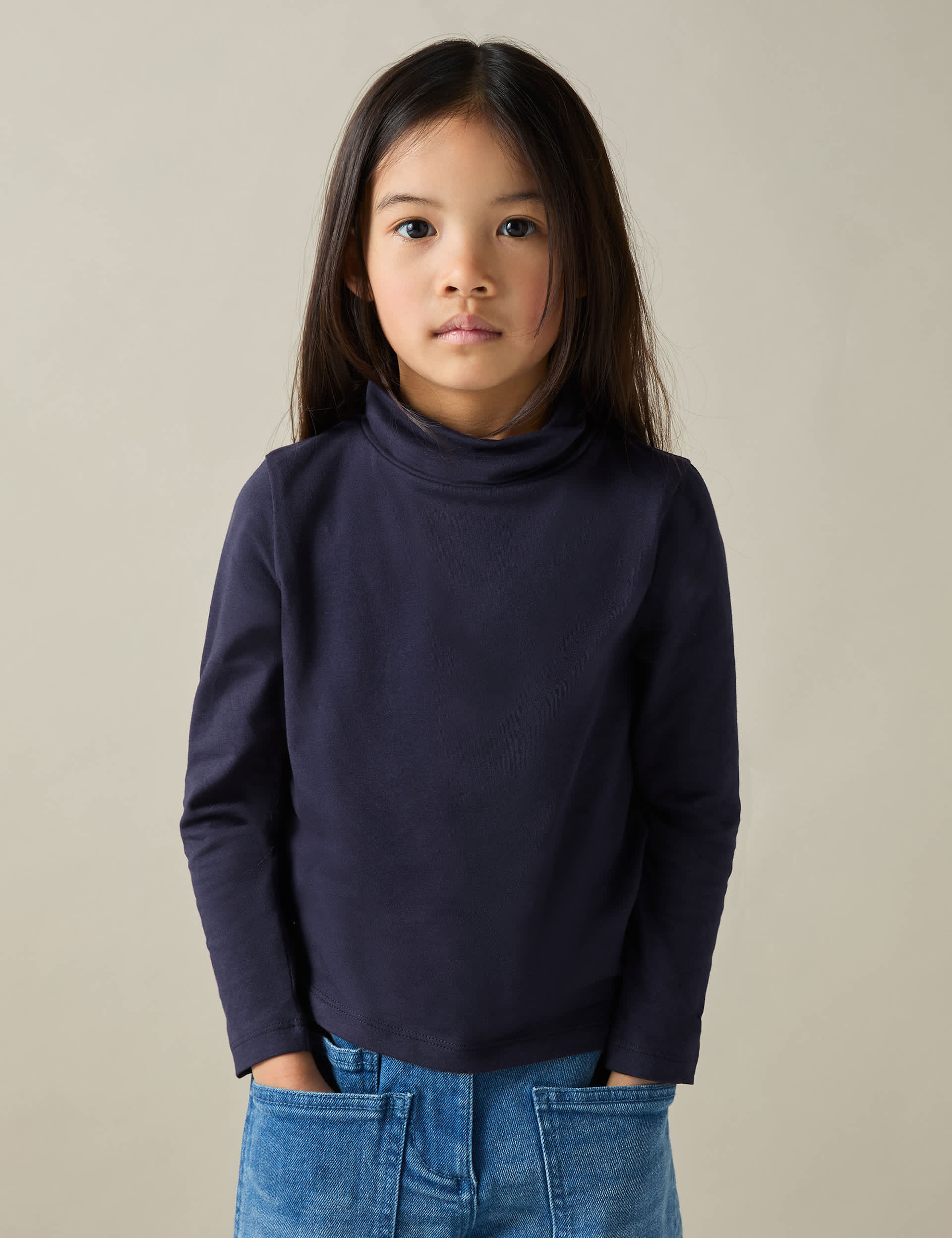 Reiss Girls Cotton Rich Roll Neck Top (4-14 Yrs) - 7-8 Y - Navy, White,Navy,Pink