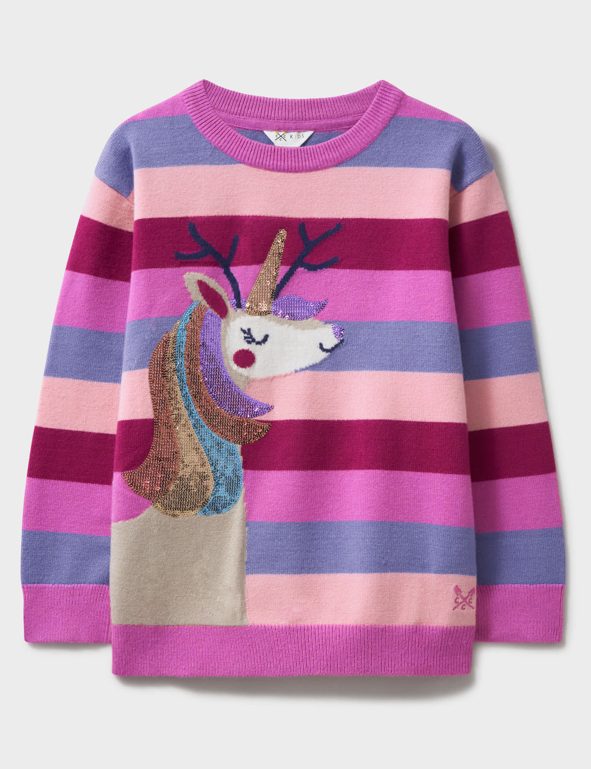 Crew Clothing Girls Striped Sequin Reindeer Jumper (3-12 Yrs) - 5-6 Y - Multi, Multi