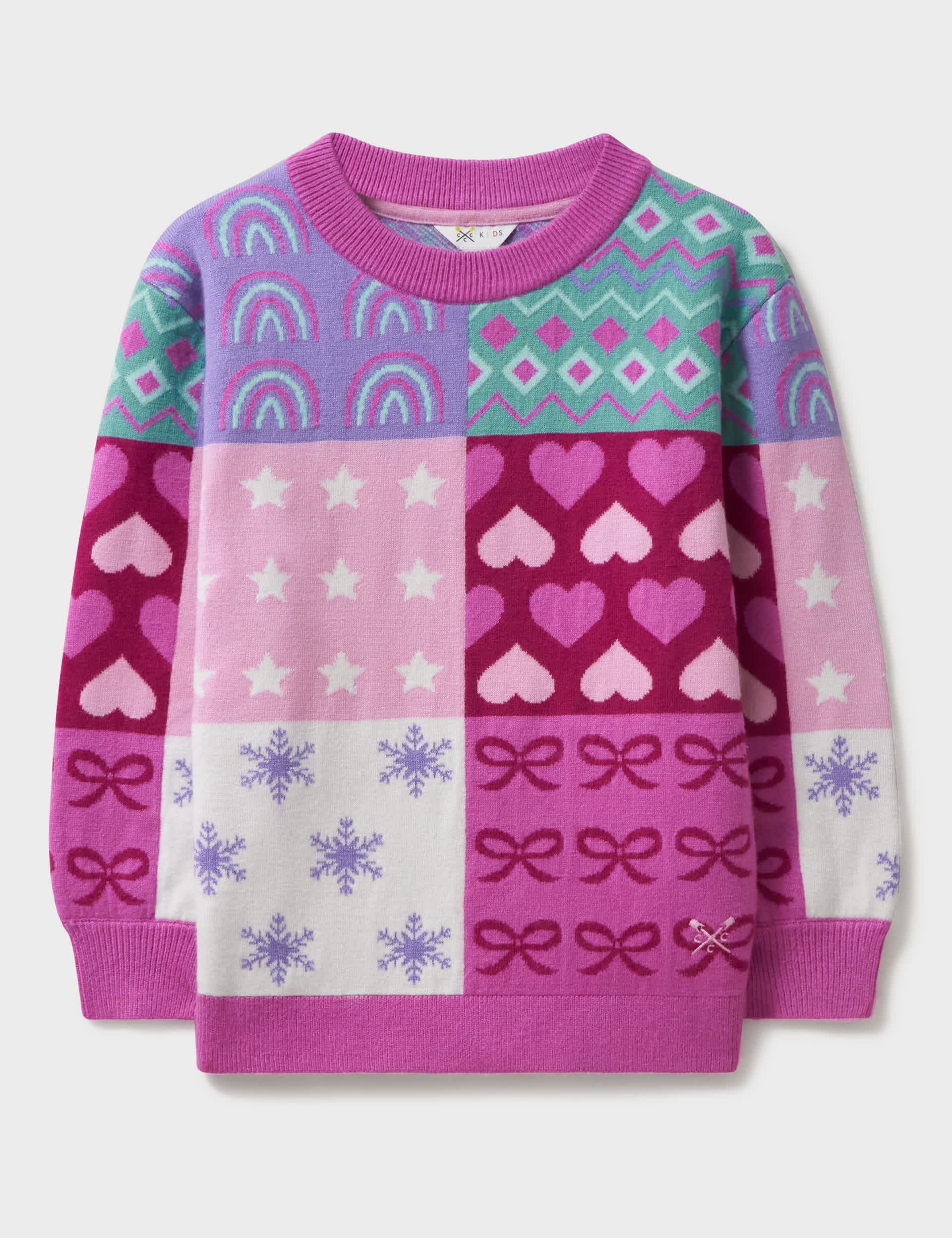 Crew Clothing Girls Patchwork Jacquard Jumper (3-13 Yrs) - 9-10Y - Pink Mix, Pink Mix