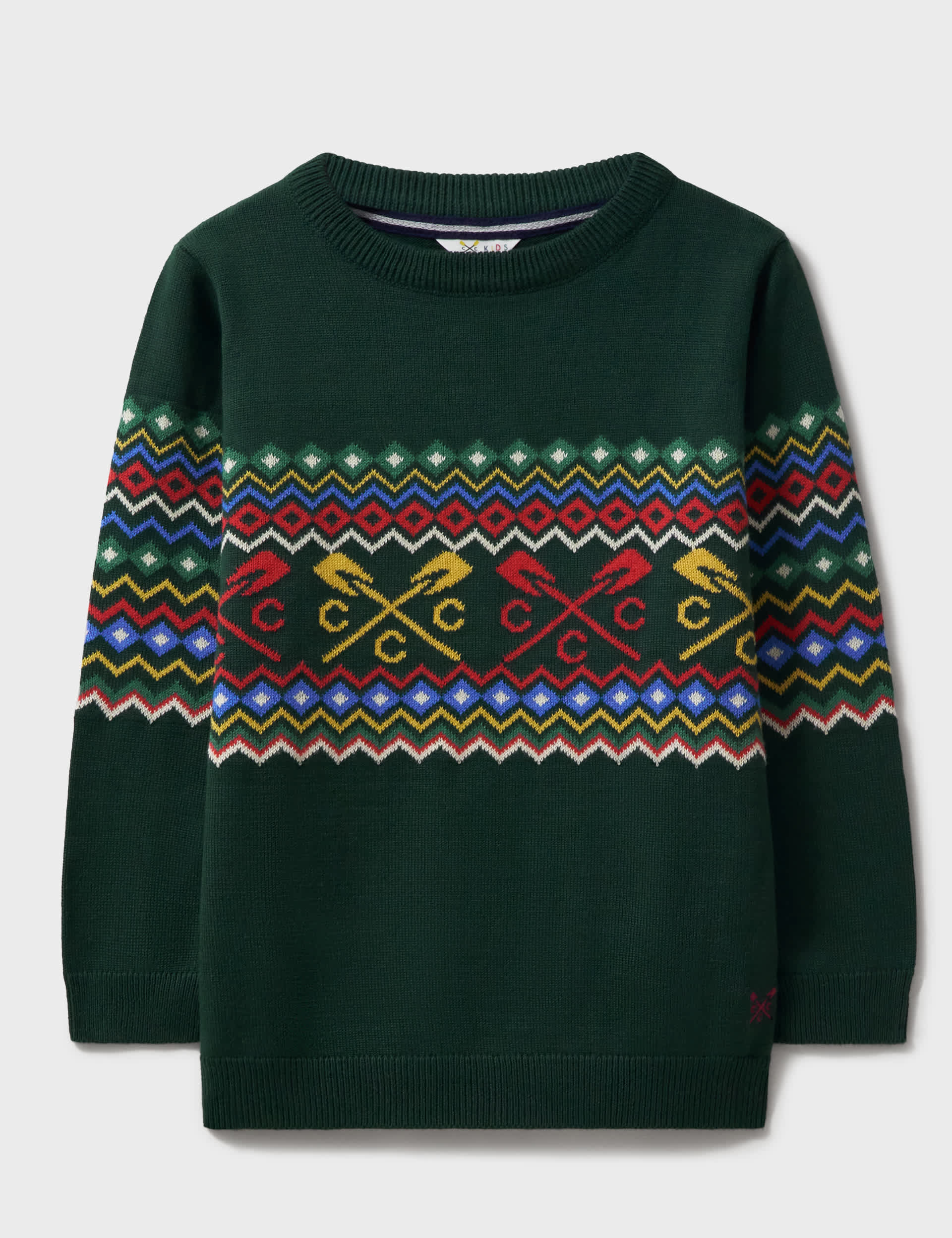 Crew Clothing Boys Cotton Blend Fair Isle Crew Neck Jumper - 8-9 Y - Green, Green