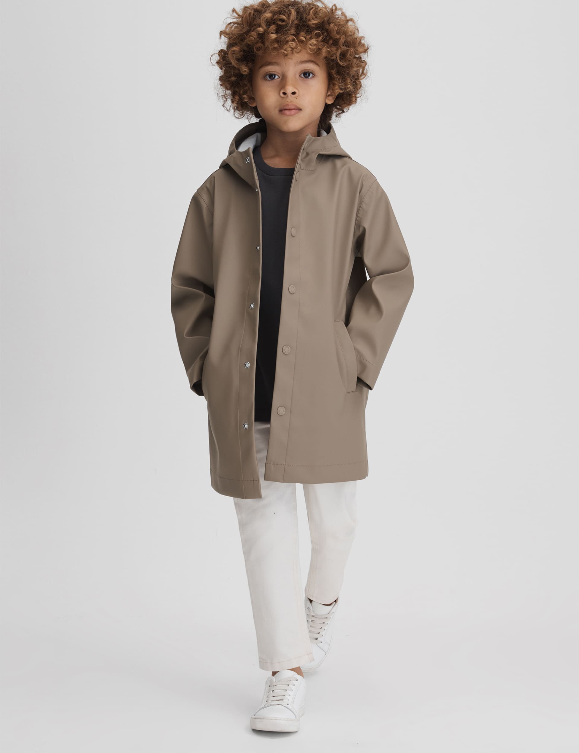 Reiss Boys Hooded Coat (3-14 Yrs) - 12-13 - Stone, Stone,Dark Blue