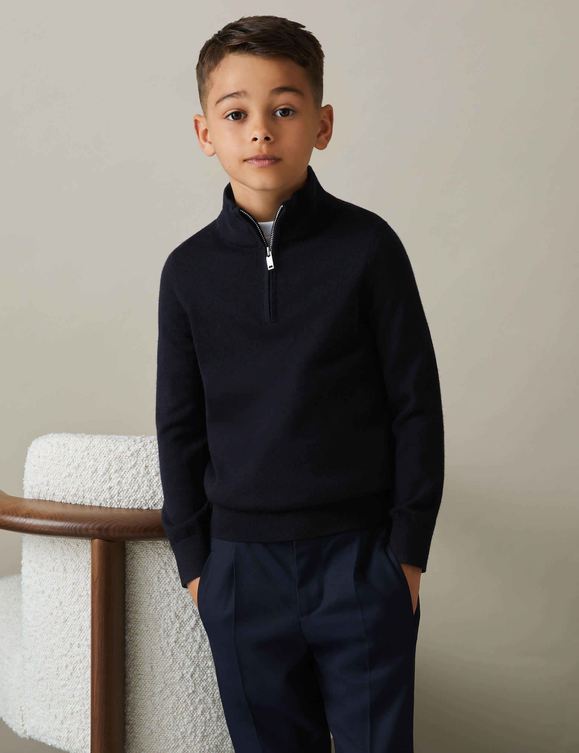 Reiss Boys Wool Half Zip Jumper (3-14 Yrs) - 6-7 Y - Navy, Navy,Dark Blue