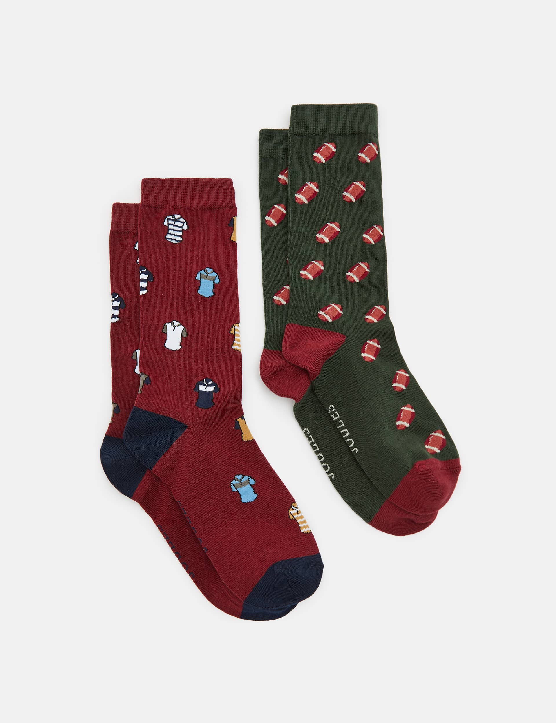 Joules Men's 2pk Patterned Cotton Rich Socks - Red Mix, Red Mix