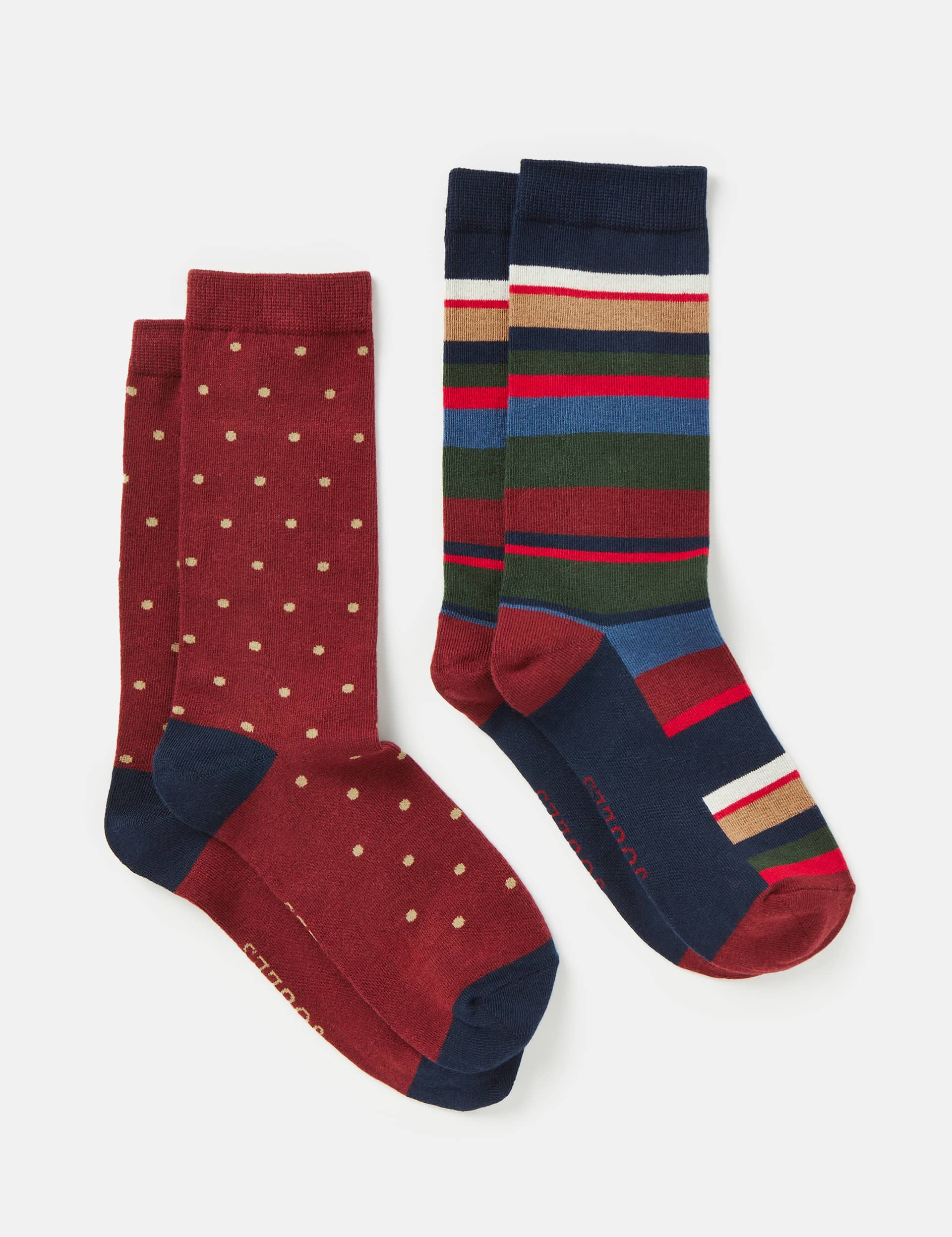 Joules Men's 2pk Striped & Polka Dot Coton Rich Socks - Red, Red