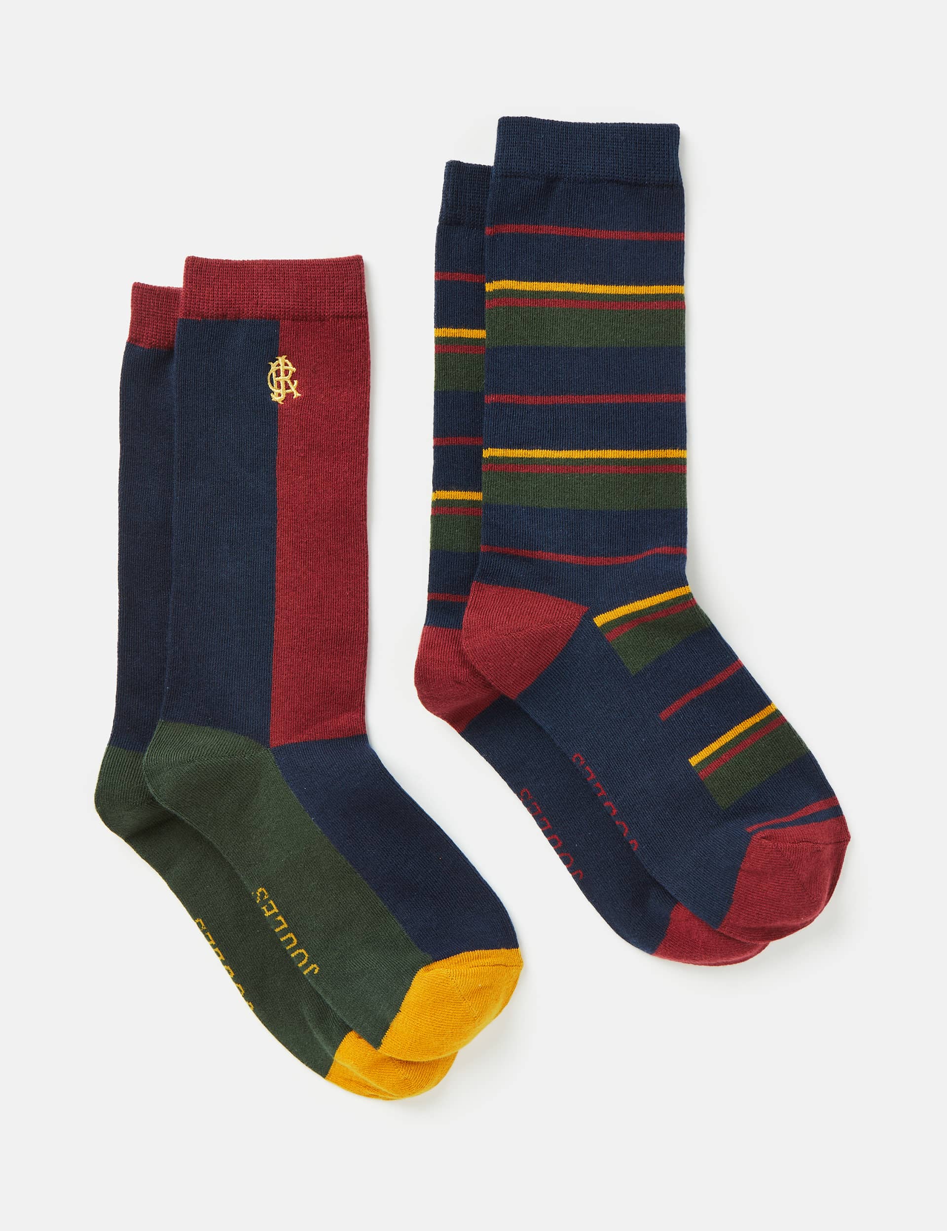 Joules Men's 2pk Striped & Colour Block Socks - Red Mix, Red Mix