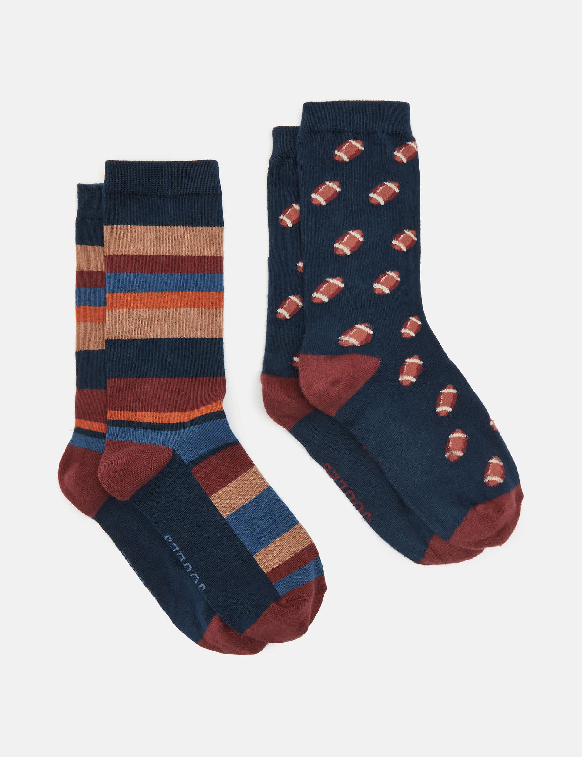 Joules Men's 2pk Striped & Rugby Ball Cotton Rich Socks - Red Mix, Red Mix