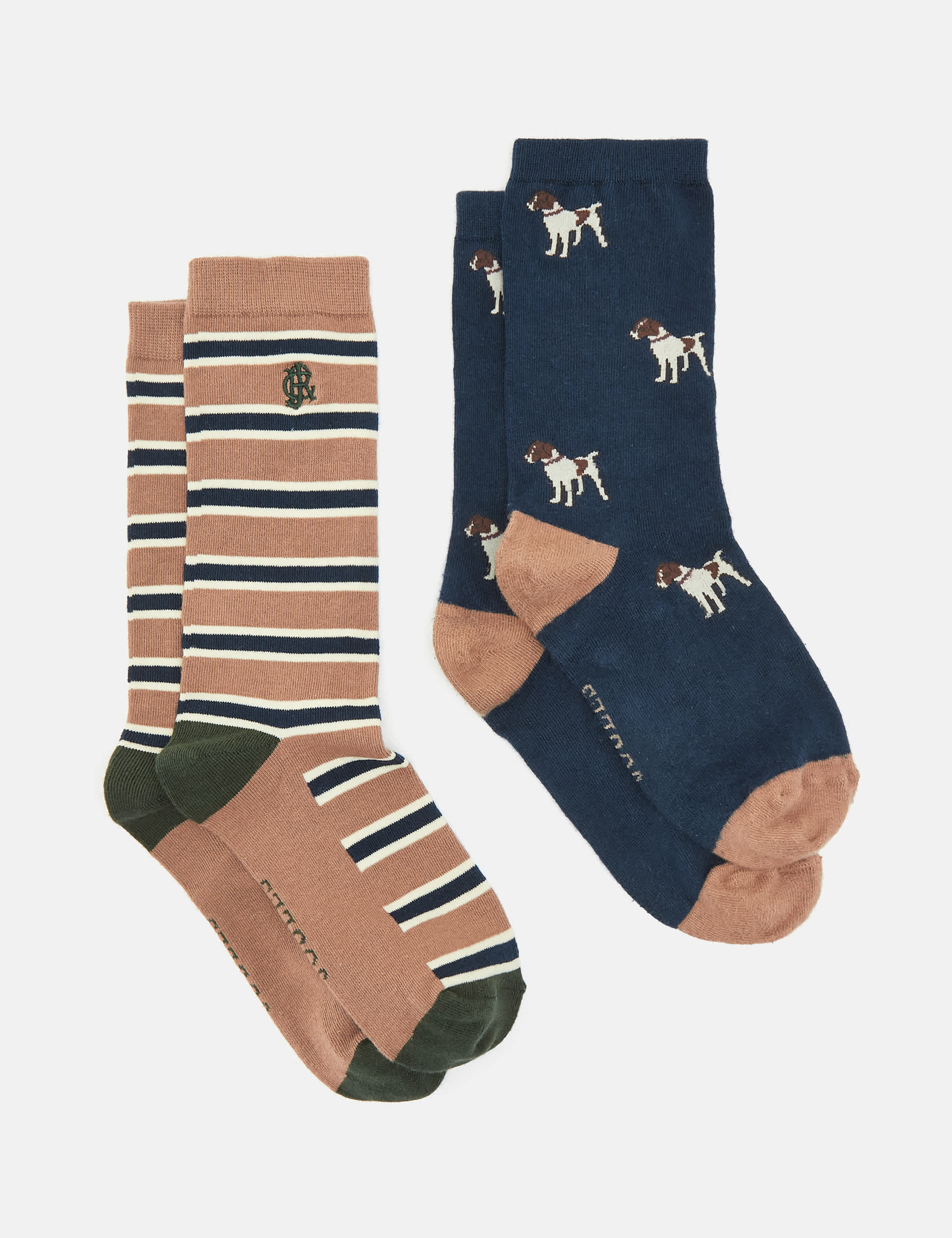 Joules Men's 2pk Striped & Dog Cotton Rich Socks - Navy Mix, Navy Mix