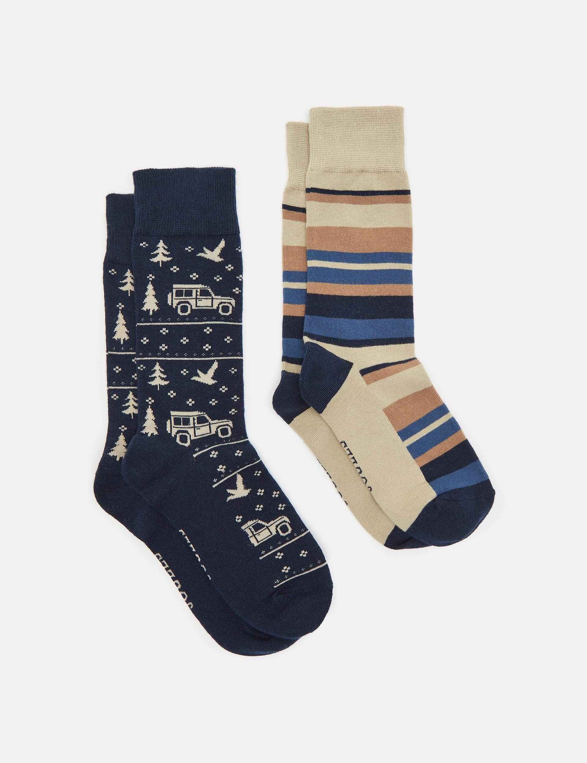 Joules Men's 2pk Novelty Cotton Rich Socks - Oatmeal Mix, Oatmeal Mix