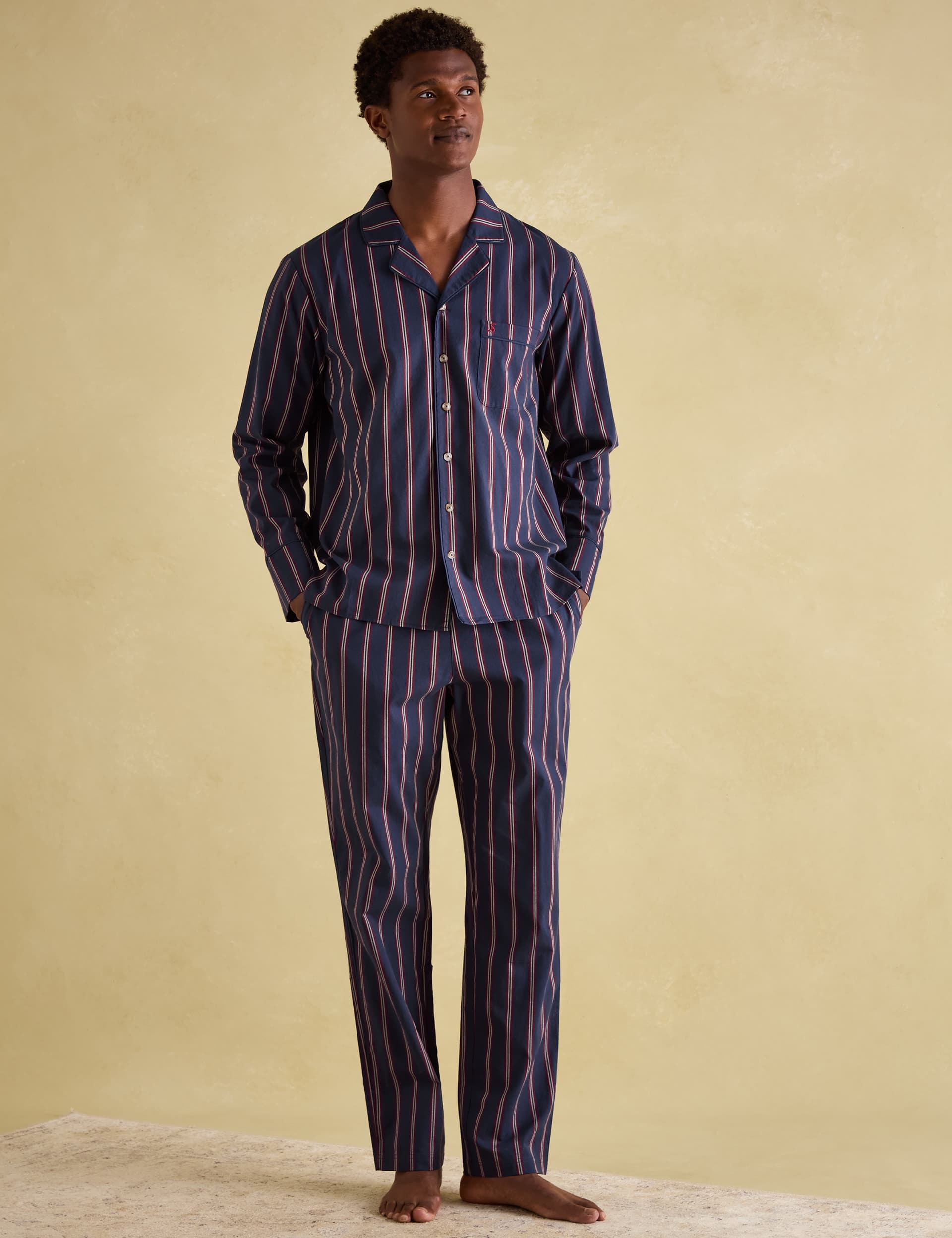 Joules Men's Pure Cotton Striped Pyjama Set - Navy Mix, Navy Mix