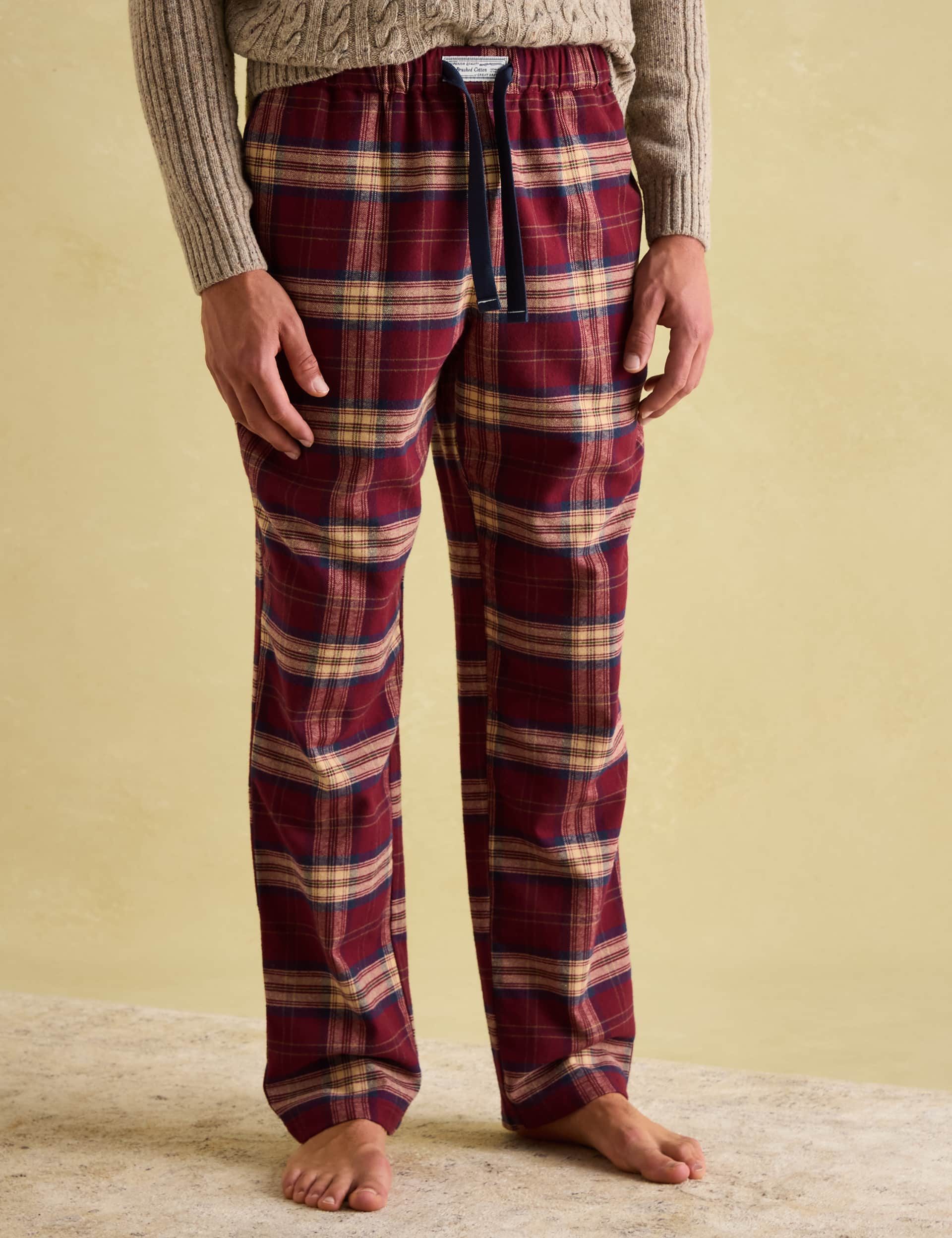 Joules Men's Pure Cotton Checked Pyjama Bottoms - L - Red Mix, Red Mix