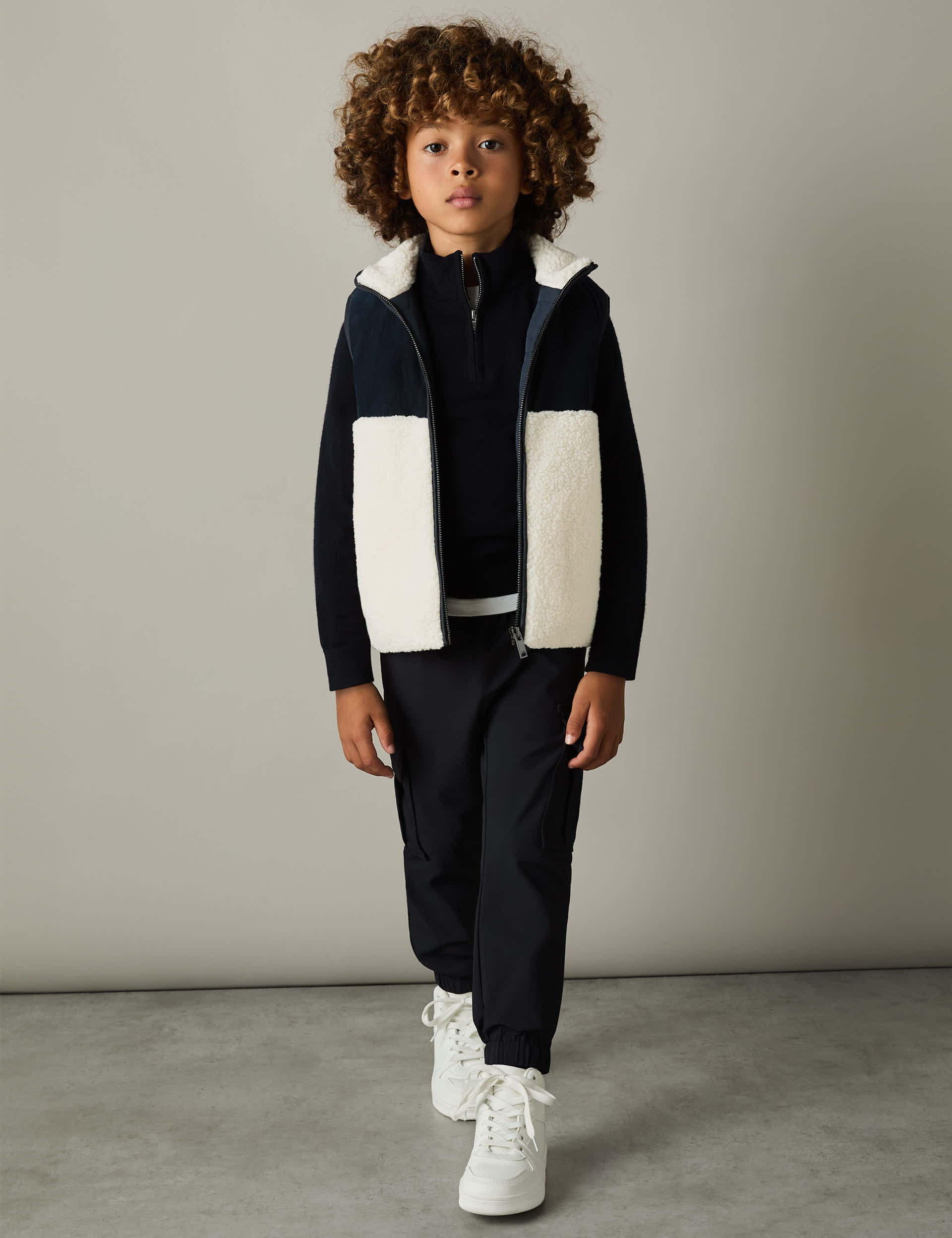 Reiss Boys Cord & Borg Gilet (3-14 Yrs) - 7-8 Y - Dark Blue, Dark Blue