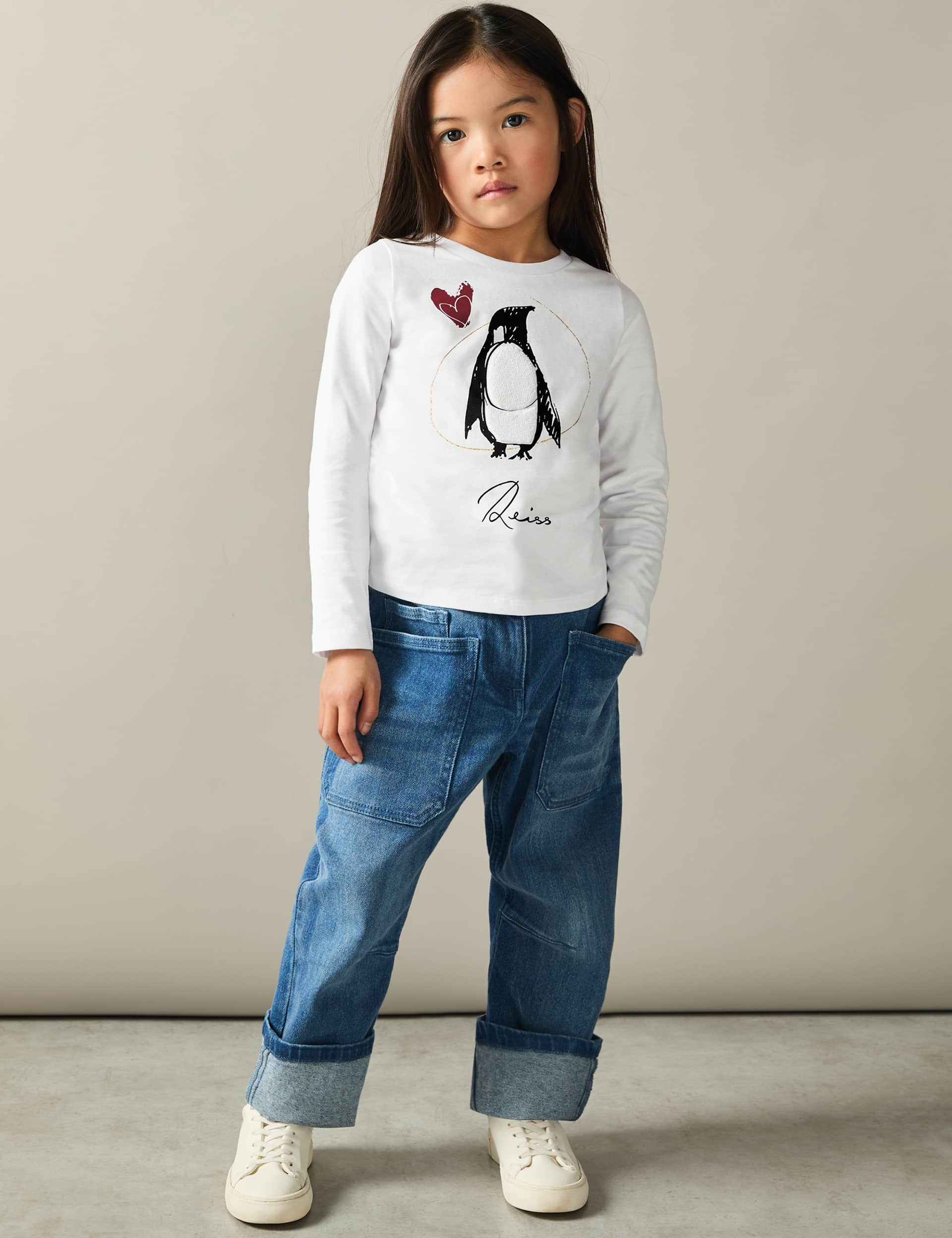 Reiss Girls Pure Cotton Penguin Graphic Top (4-14 Yrs) - 10-11 - White, White