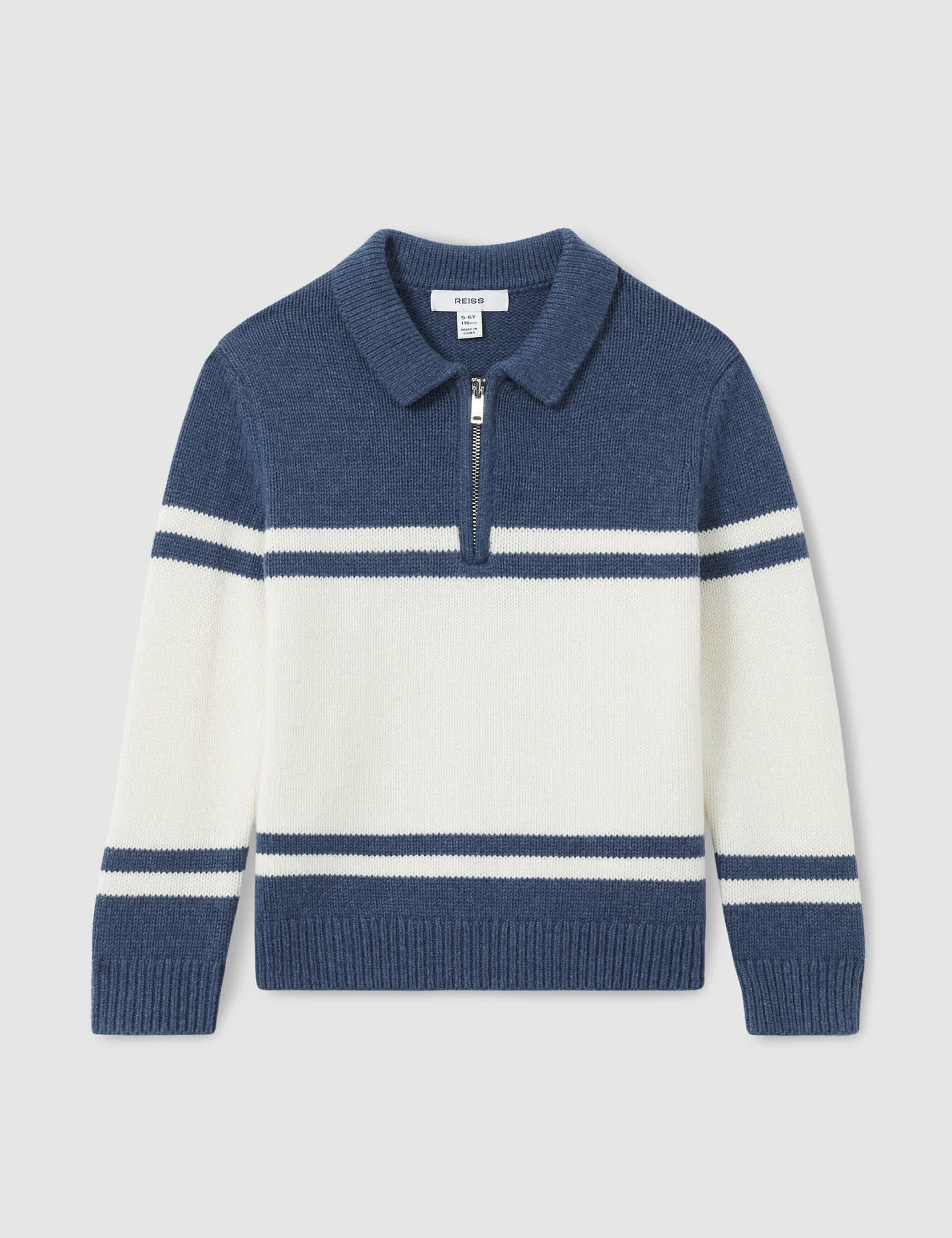 Reiss Boys Striped Half Zip Knitted Polo Shirt (3-14 Yrs) - 8-9 Y - Blue Mix, Blue Mix