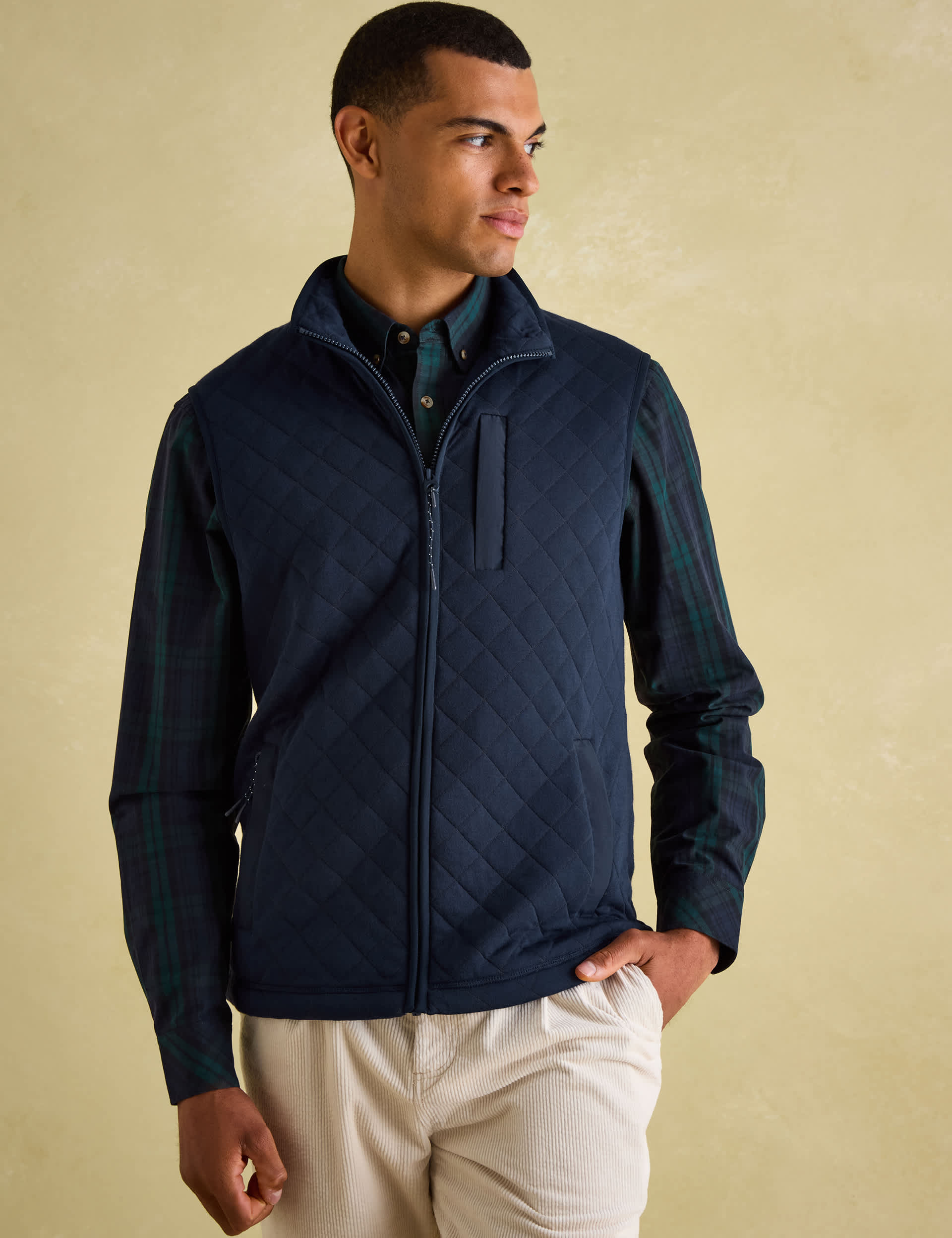 Joules Men's Cotton Blend Quilted Gilet - Navy, Navy,Green