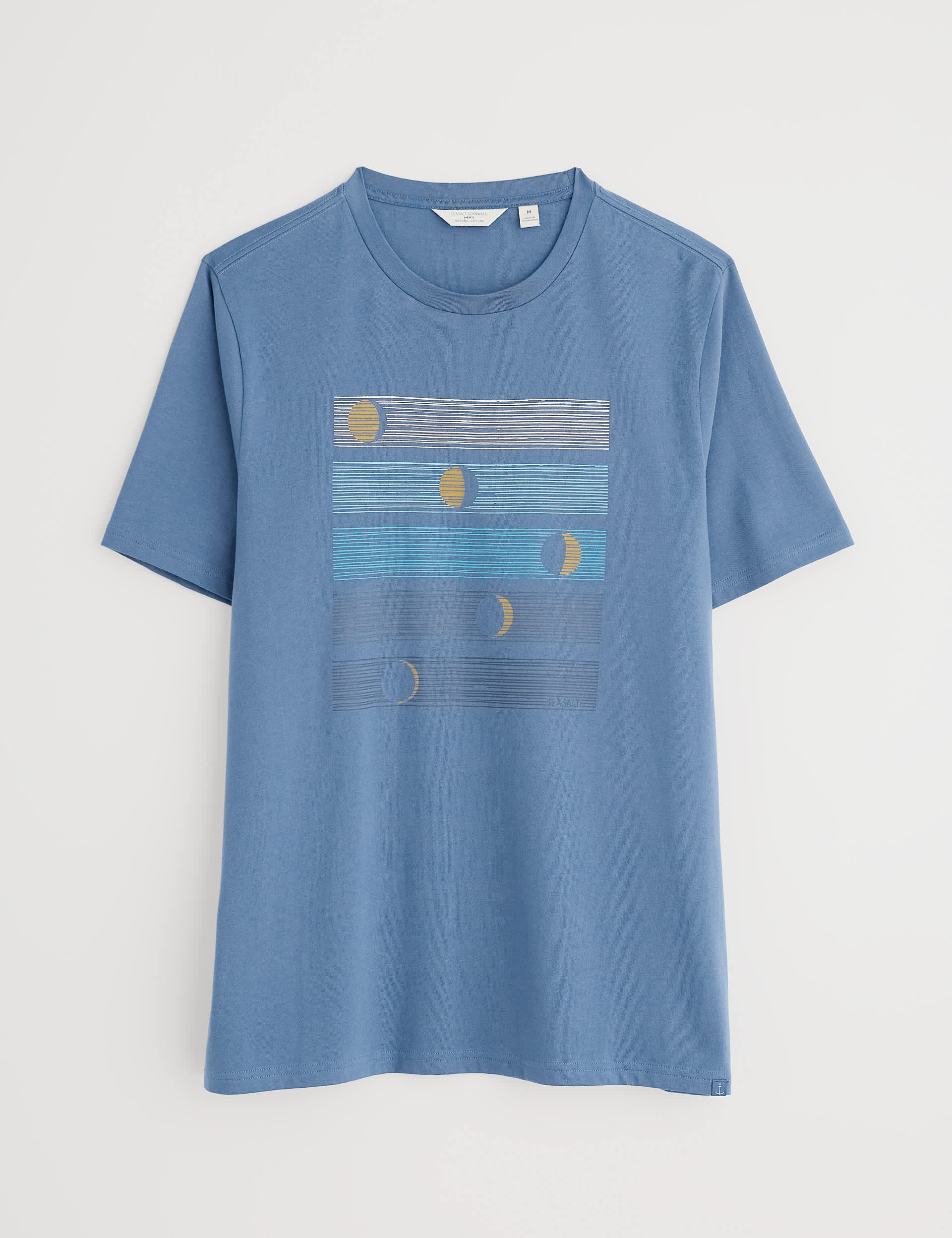 Seasalt Cornwall Men's Pure Cotton Moon Graphic Crew Neck T-Shirt - Blue Mix, Blue Mix