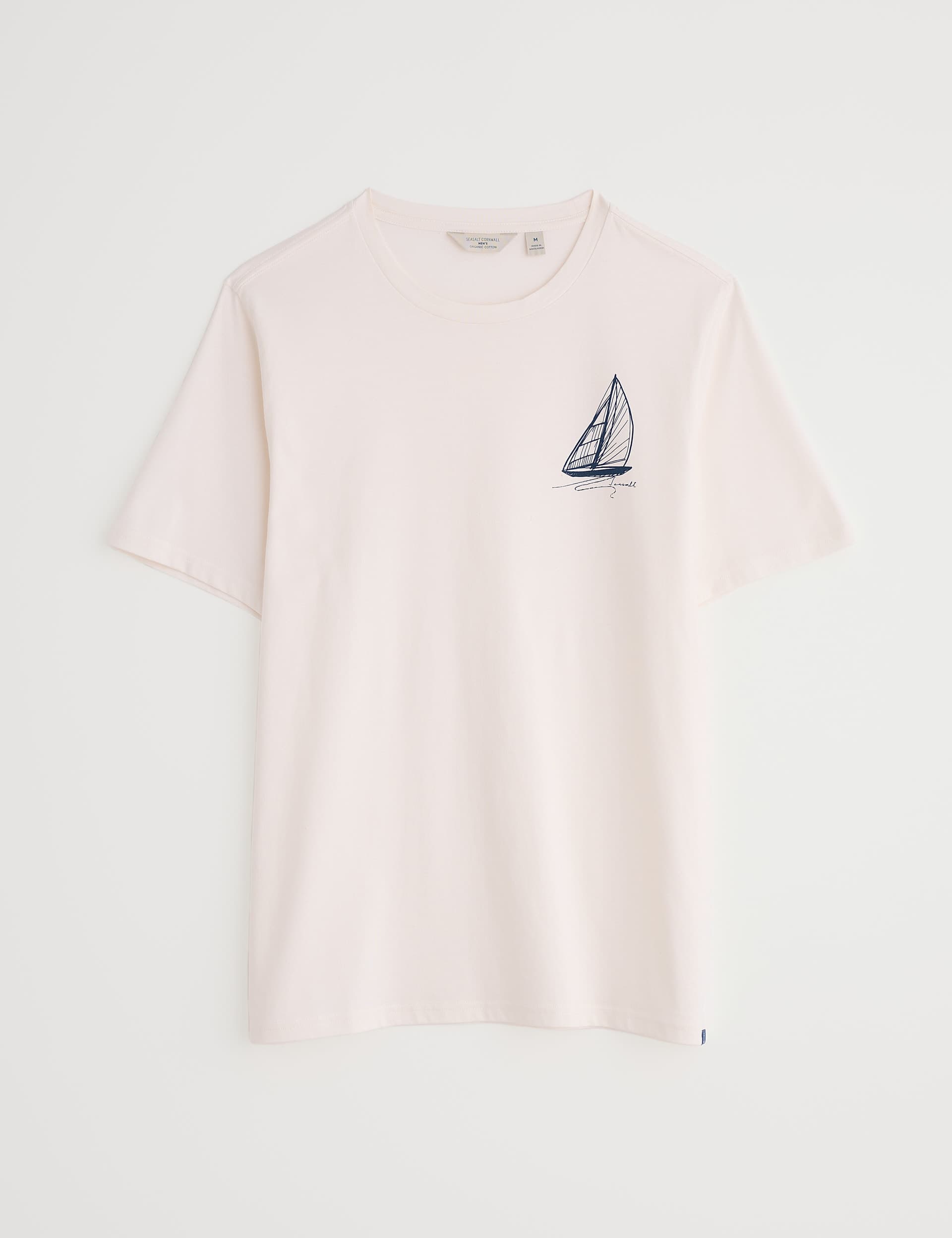 Seasalt Cornwall Men's Pure Cotton Boat Graphic T-Shirt - M - White Mix, White Mix