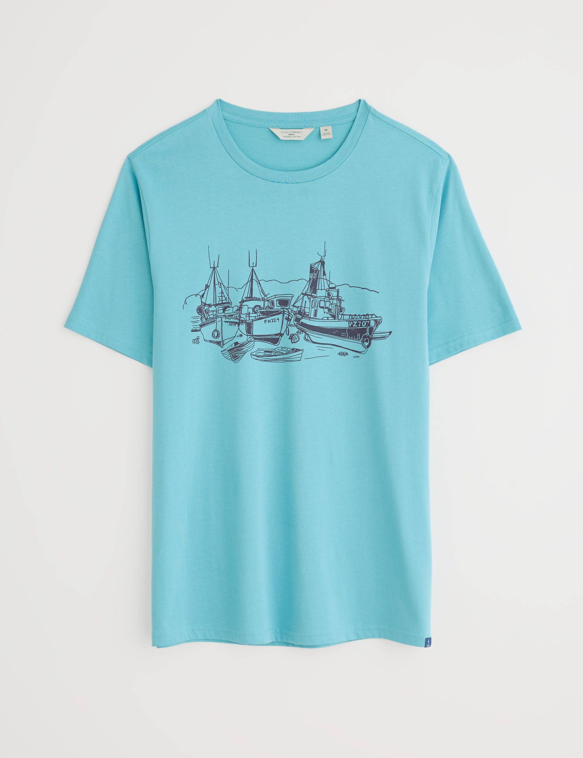 Seasalt Cornwall Men's Pure Cotton Boat Graphic T-Shirt - M - Teal Mix, Teal Mix