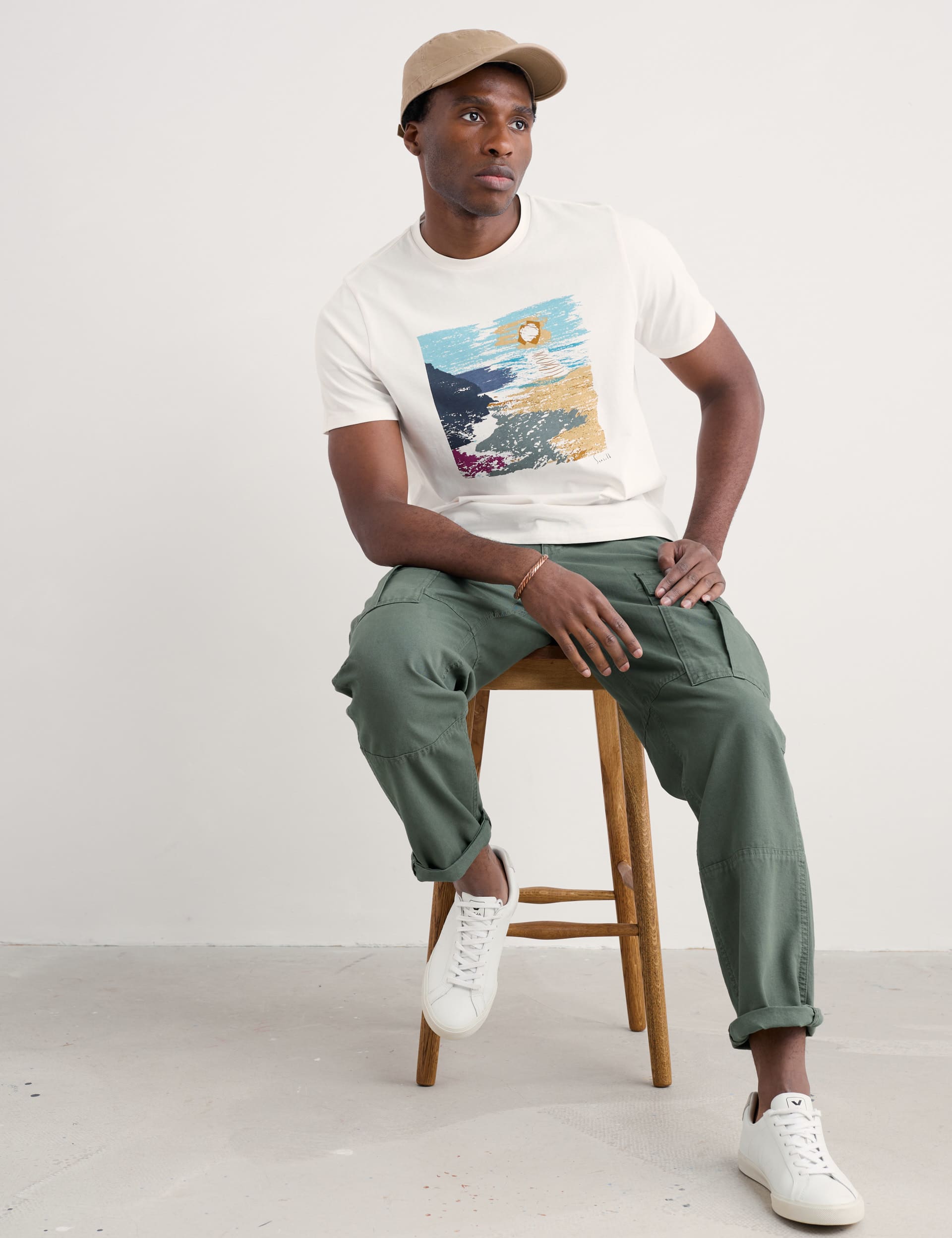 Seasalt Cornwall Men's Pure Cotton Sea Graphic Crew Neck T-Shirt - M - White Mix, White Mix