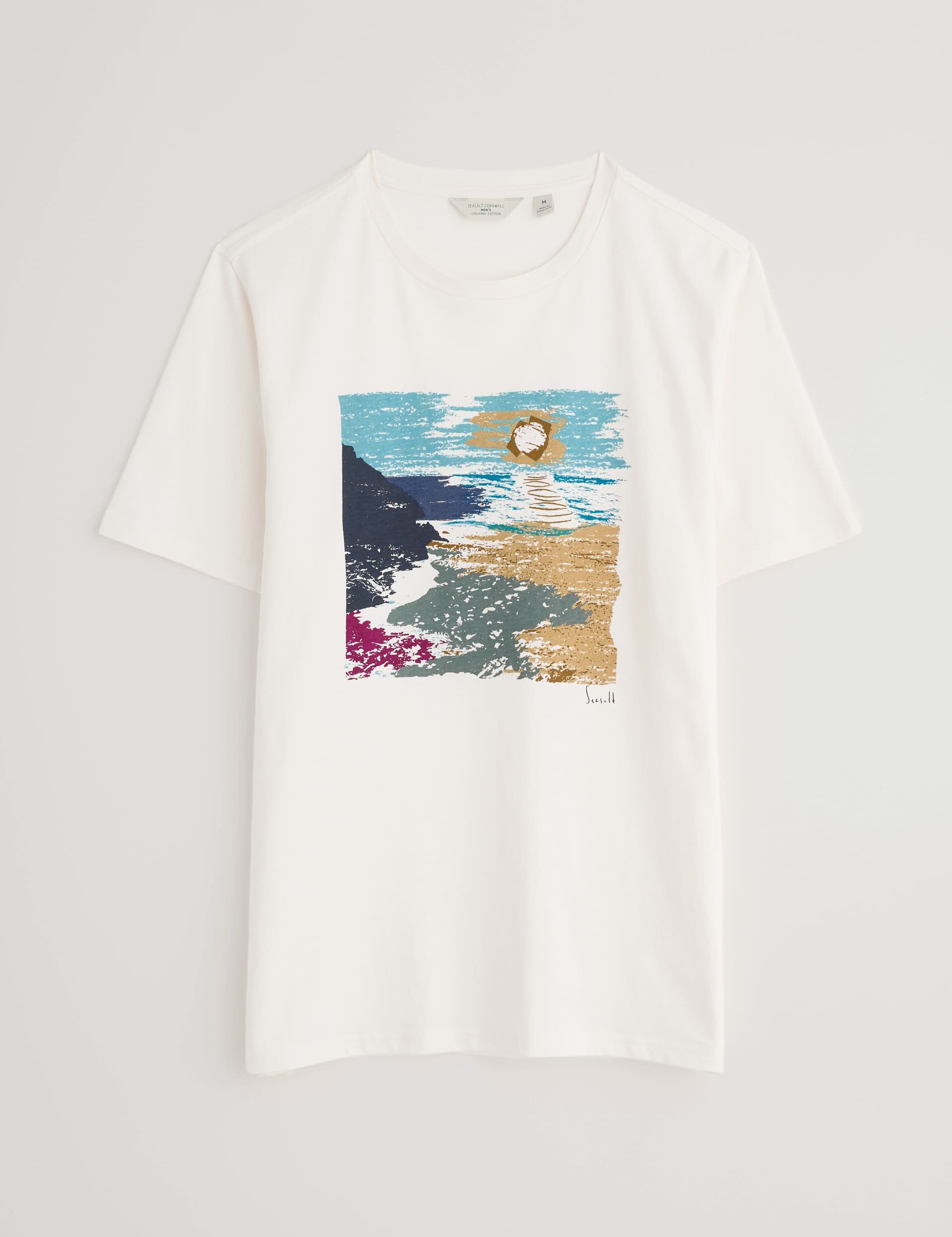 Seasalt Cornwall Men's Pure Cotton Sea Graphic Crew Neck T-Shirt - M - White Mix, White Mix