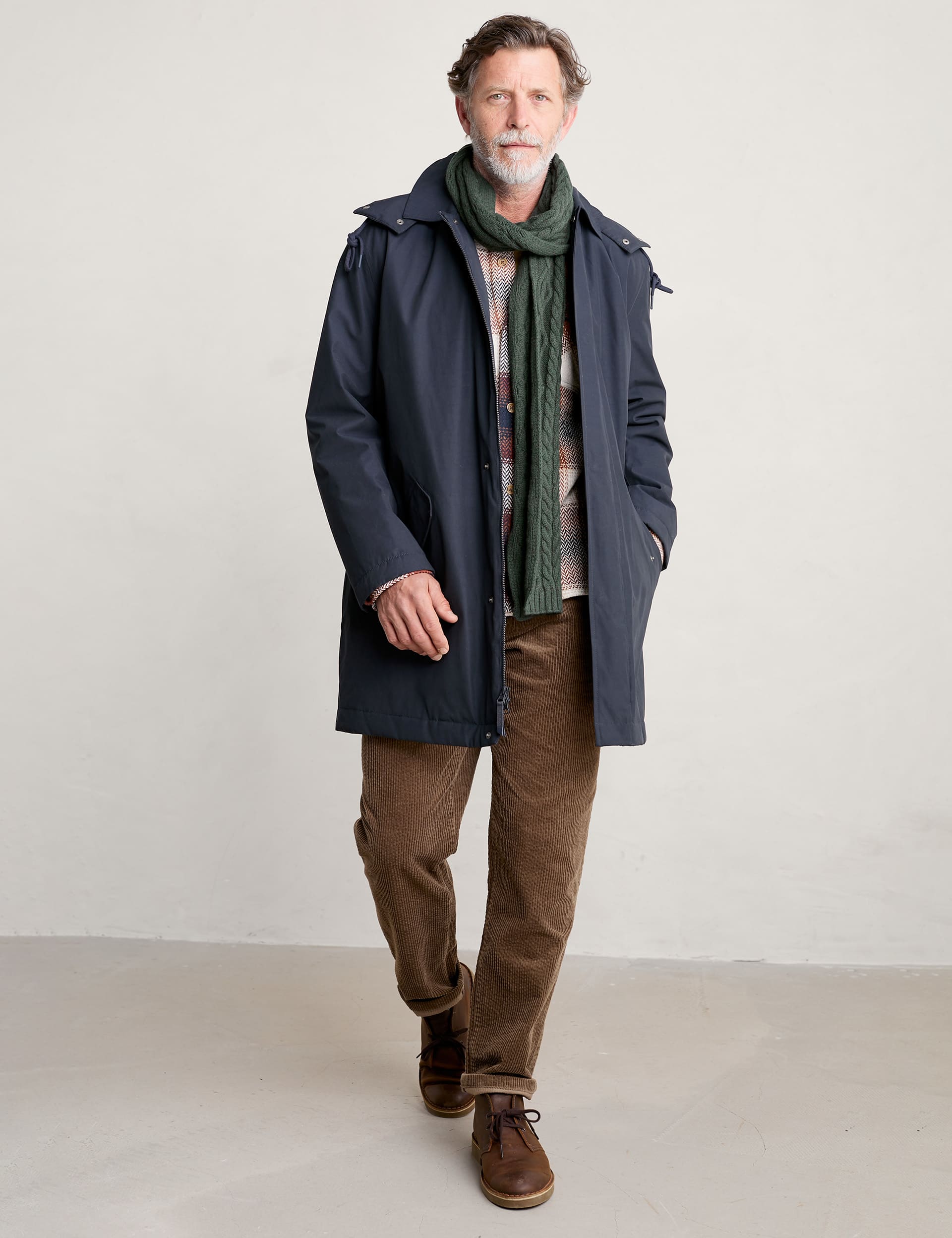 Seasalt Cornwall Men's Cotton Blend Hooded Waterproof Overcoat - S - Navy, Navy