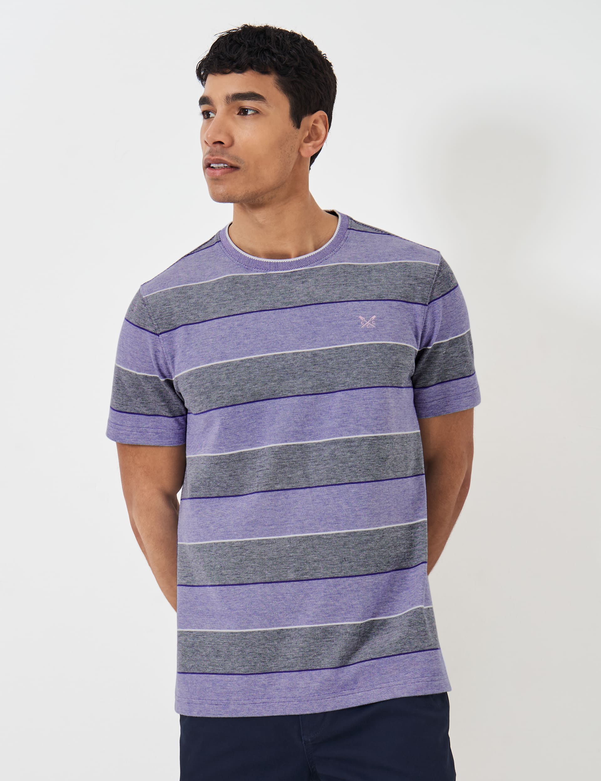 Crew Clothing Men's Pure Cotton Striped Crew Neck T-Shirt - L - Navy, Navy