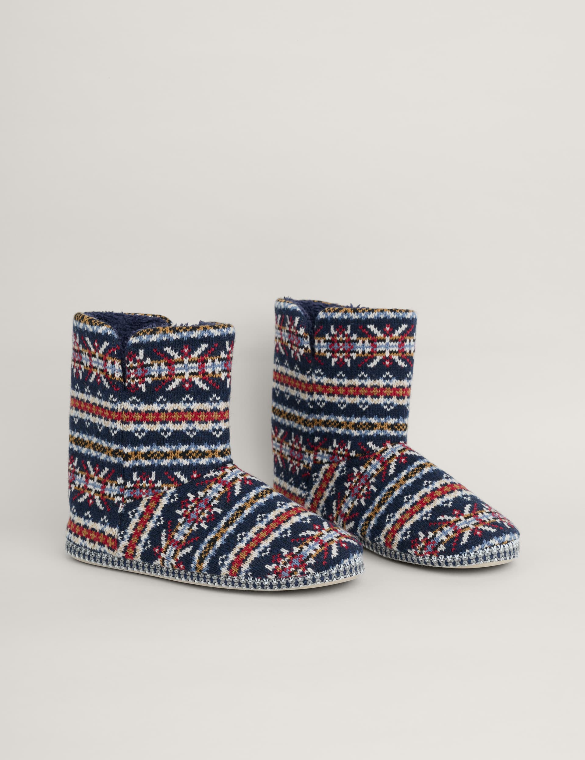 Seasalt Cornwall Men's Fair Isle Fleece Lined Slipper Boots - M-L - Multi, Multi