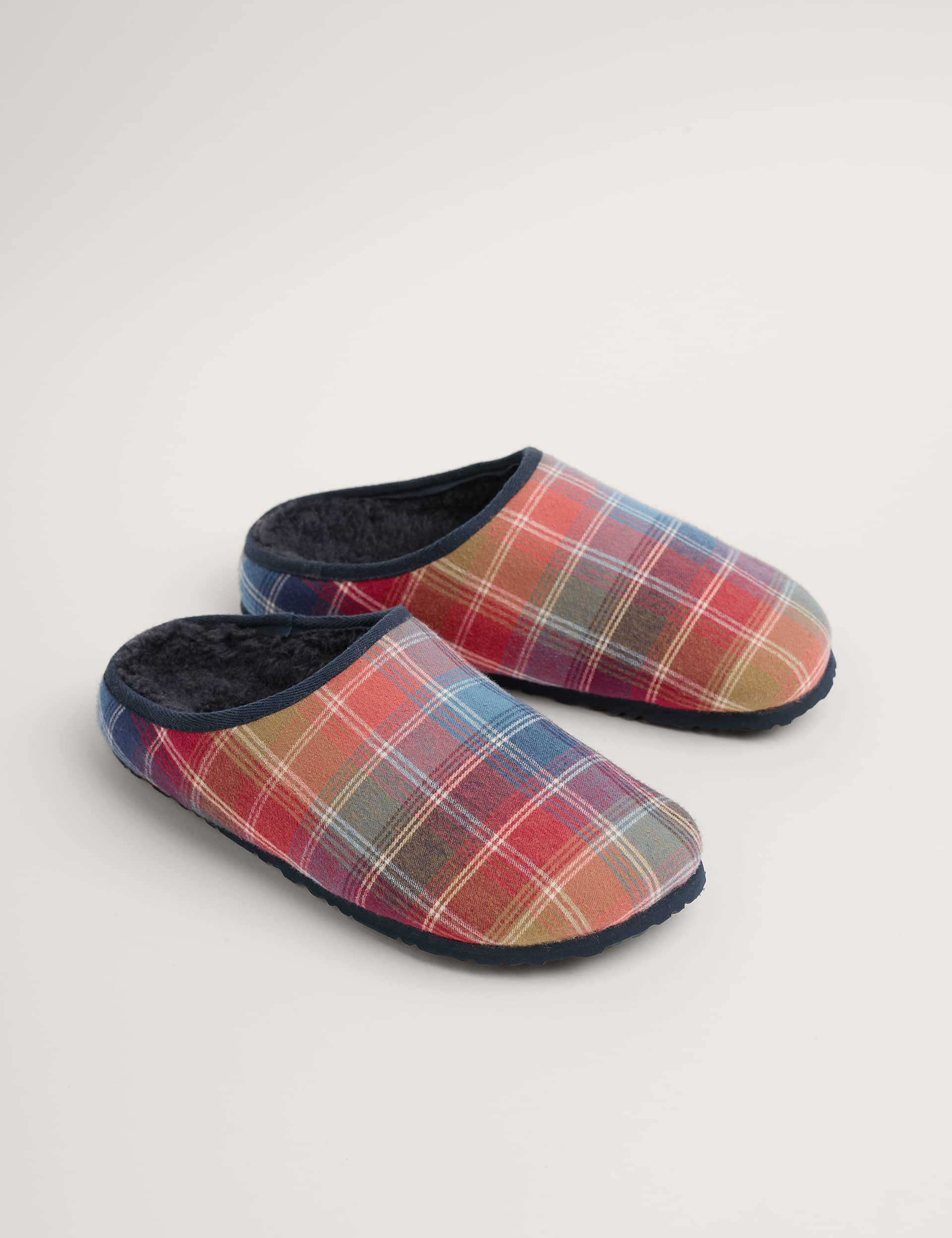 Seasalt Cornwall Men's Checked Fleece Lined Mule Slippers - 43 - Multi, Multi