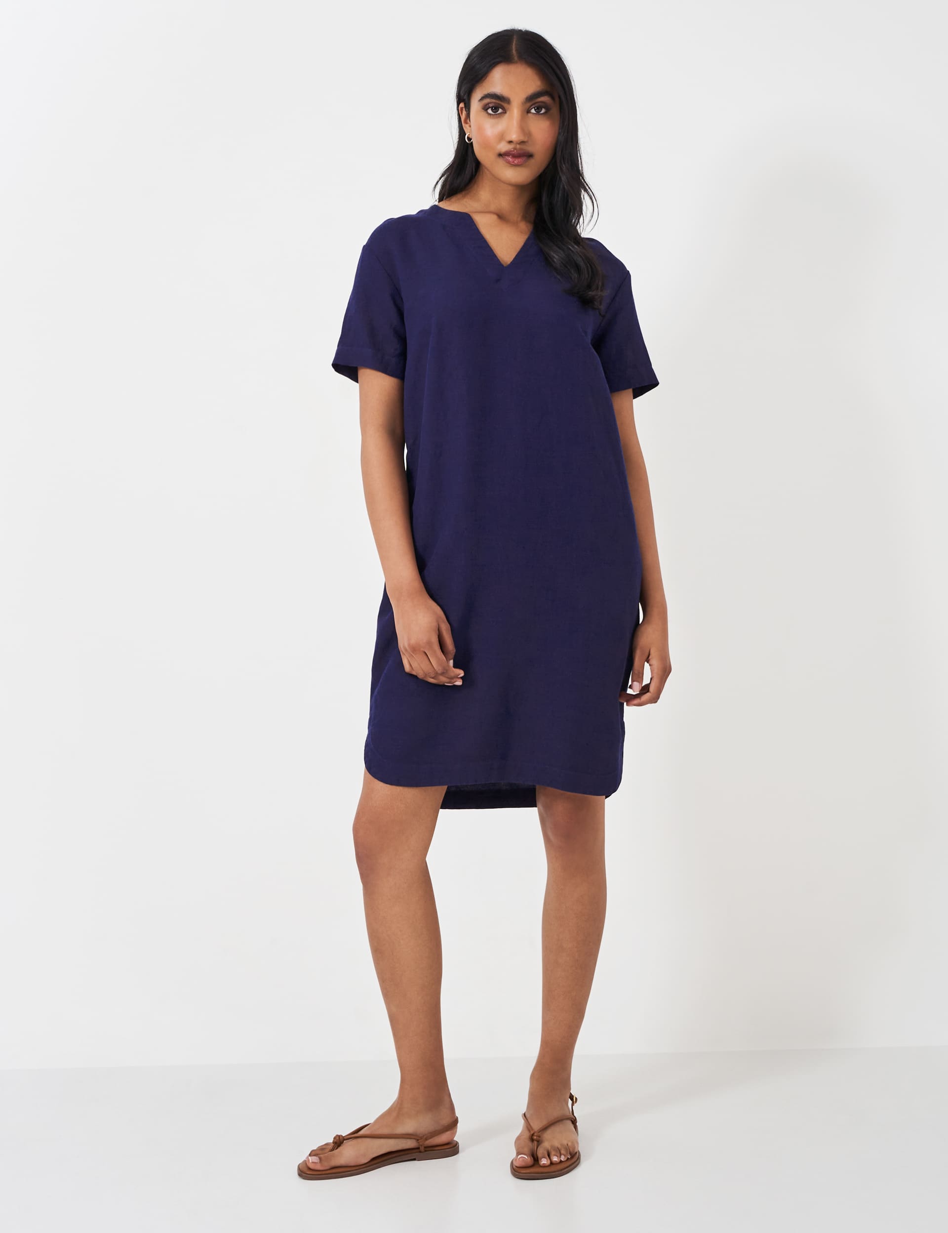 Crew Clothing Women's Linen Blend Knee Length Shift Dress - 12 - Navy, Navy