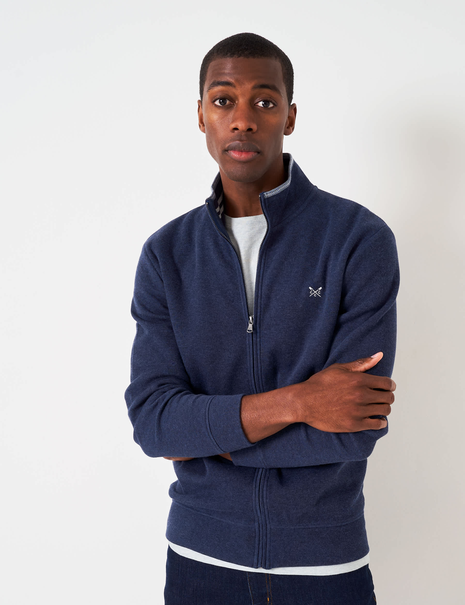 Crew Clothing Men's Pure Cotton Ribbed Zip Up Jumper - XXL - Navy, Navy