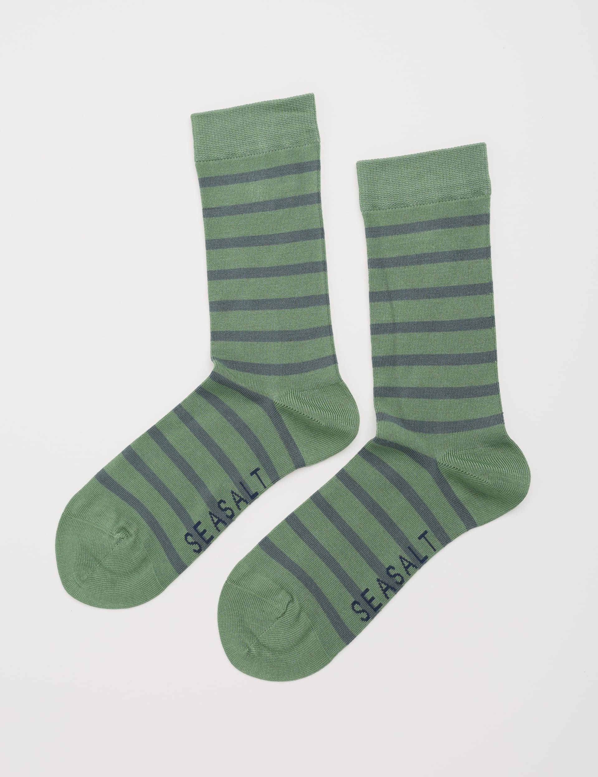 Seasalt Cornwall Men's Striped Socks - Green Mix, Green Mix