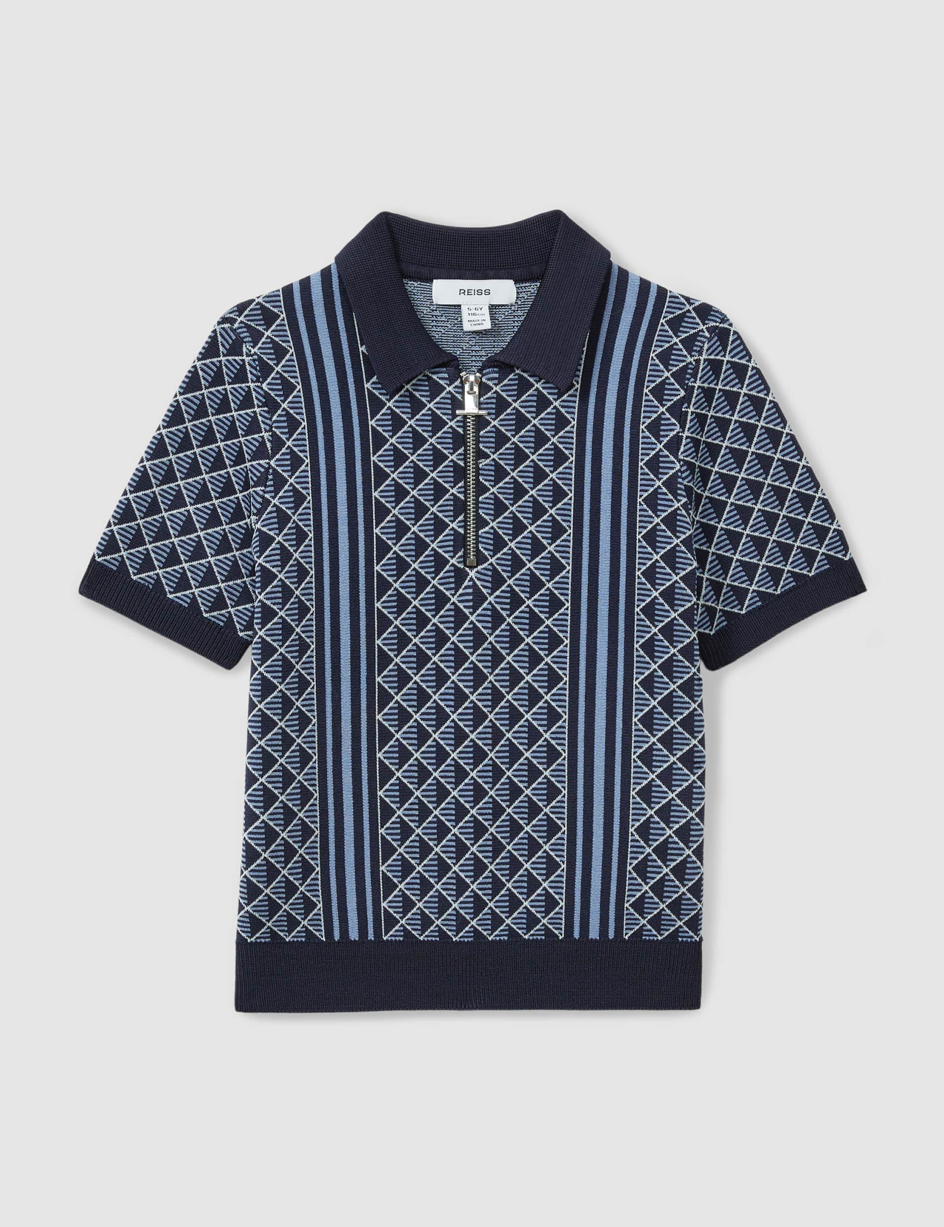 Reiss Boys Knitted Geometric Half Zip Polo Shirt (3-14 Yrs) - 6-7 Y - Blue Mix, Blue Mix