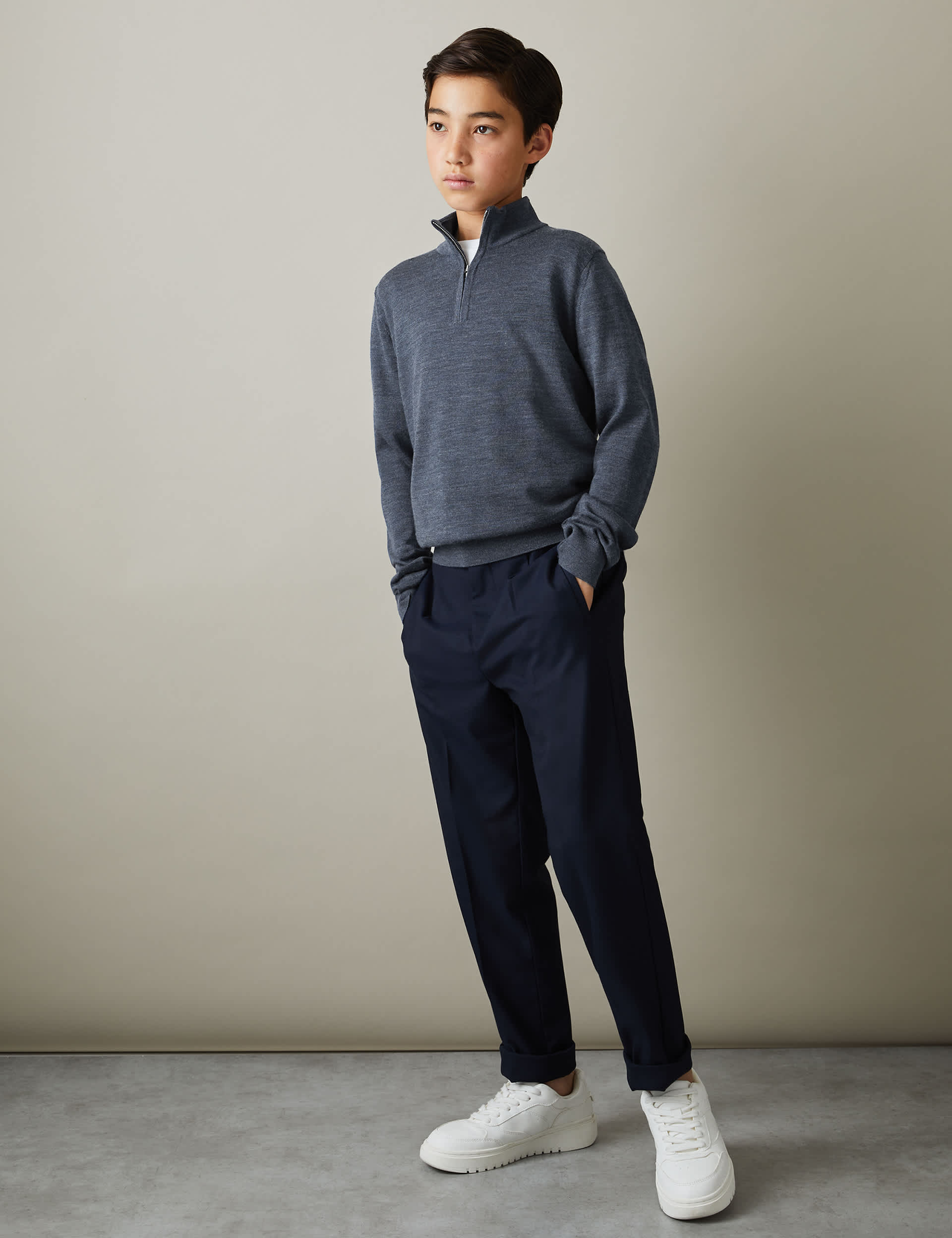 Reiss Boys Pure Wool Knitted Half Zip Jumper (3-14 Yrs) - 7-8 Y - Dark Blue, Stone,Dark Blue,Dark Gr