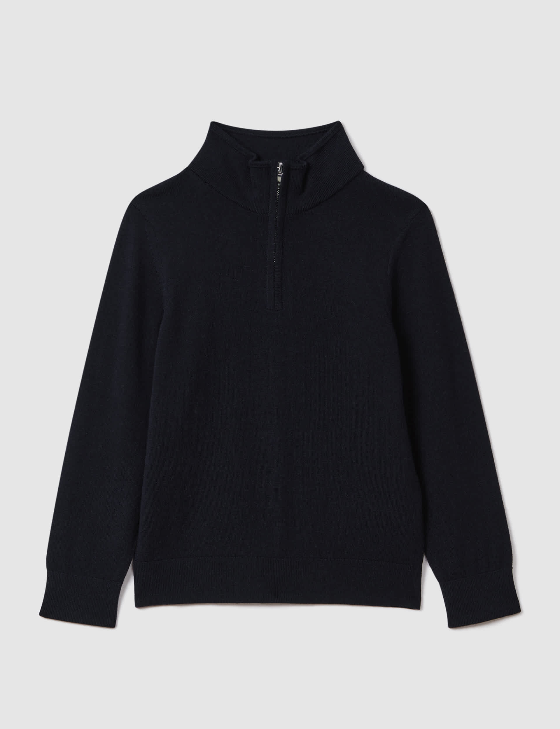 Reiss Boys Pure Wool Knitted Half Zip Jumper (3-14 Yrs) - 8-9 Y - Black, Black