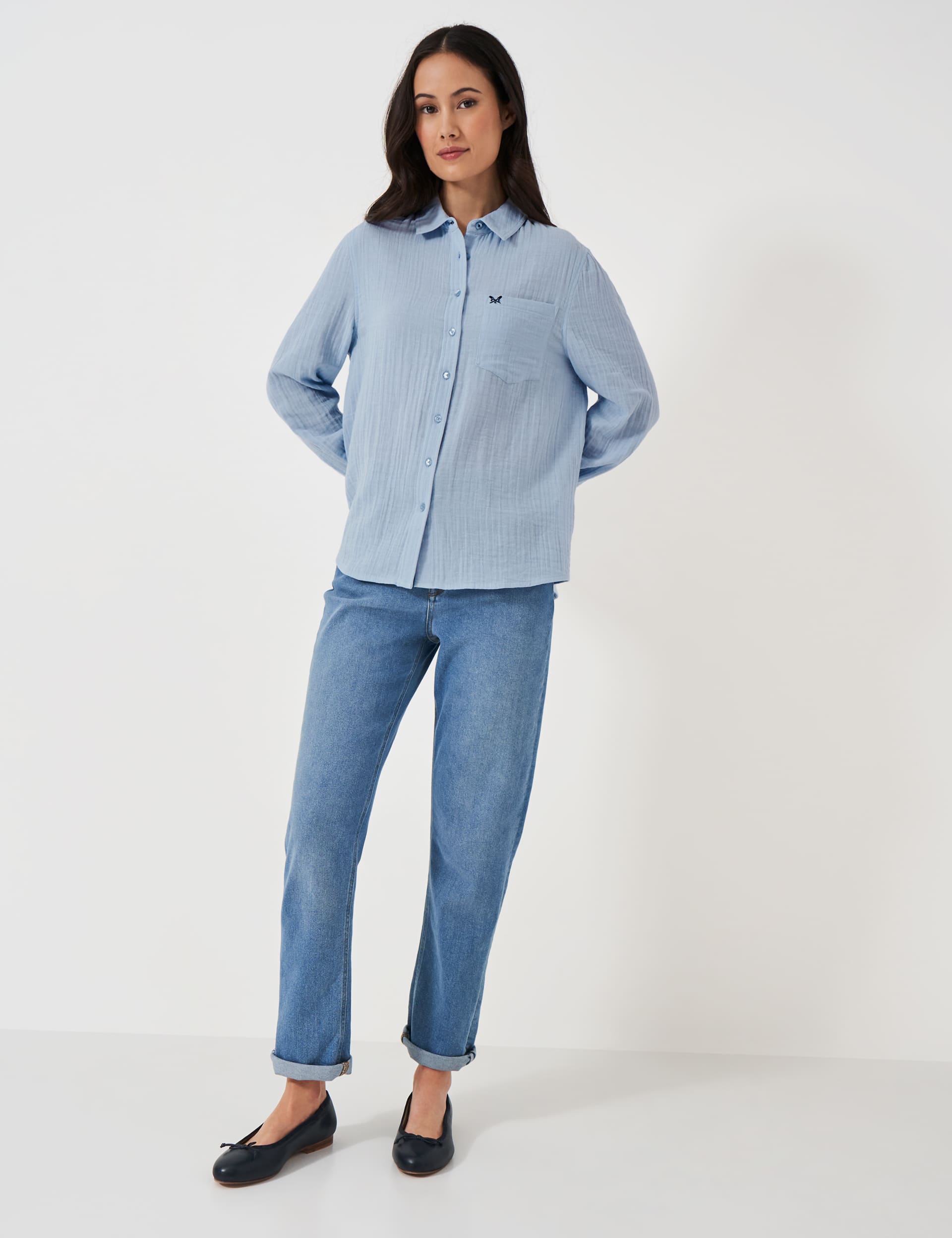 Crew Clothing Women's Pure Cotton Textured Relaxed Shirt - 8 - Blue, Blue