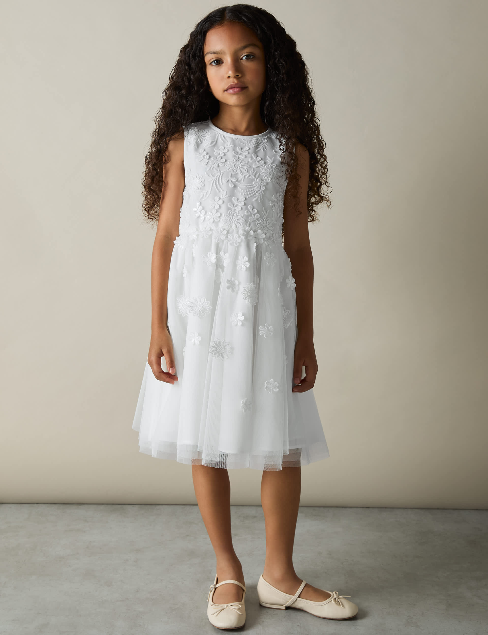 Reiss Girls Tulle Floral Bridesmaid Dress (4-14 Yrs) - 9-10Y - White, White