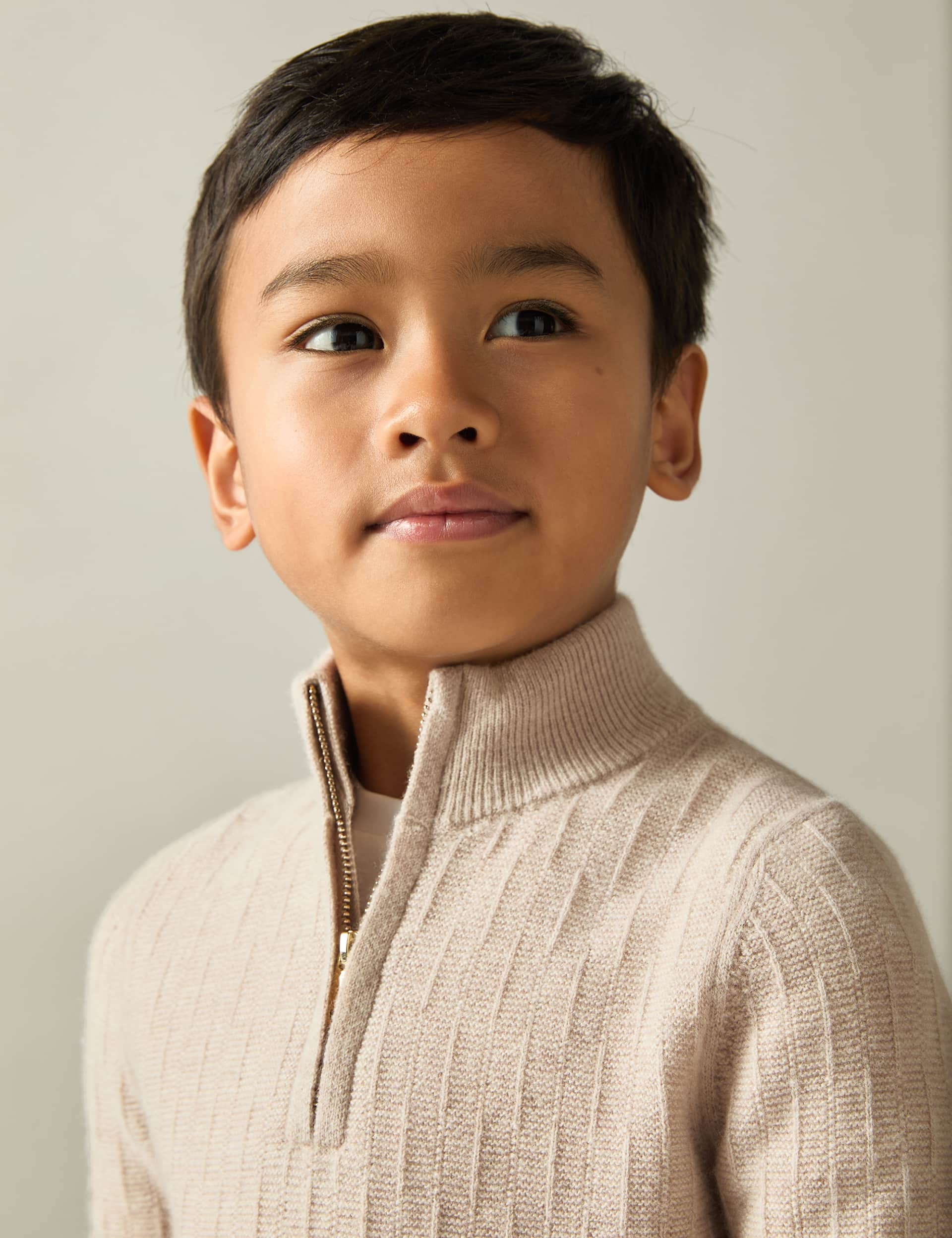 Reiss Boys Pure Wool Textured Half Zip Jumper (3-14 Yrs) - 10-11 - Natural, Natural