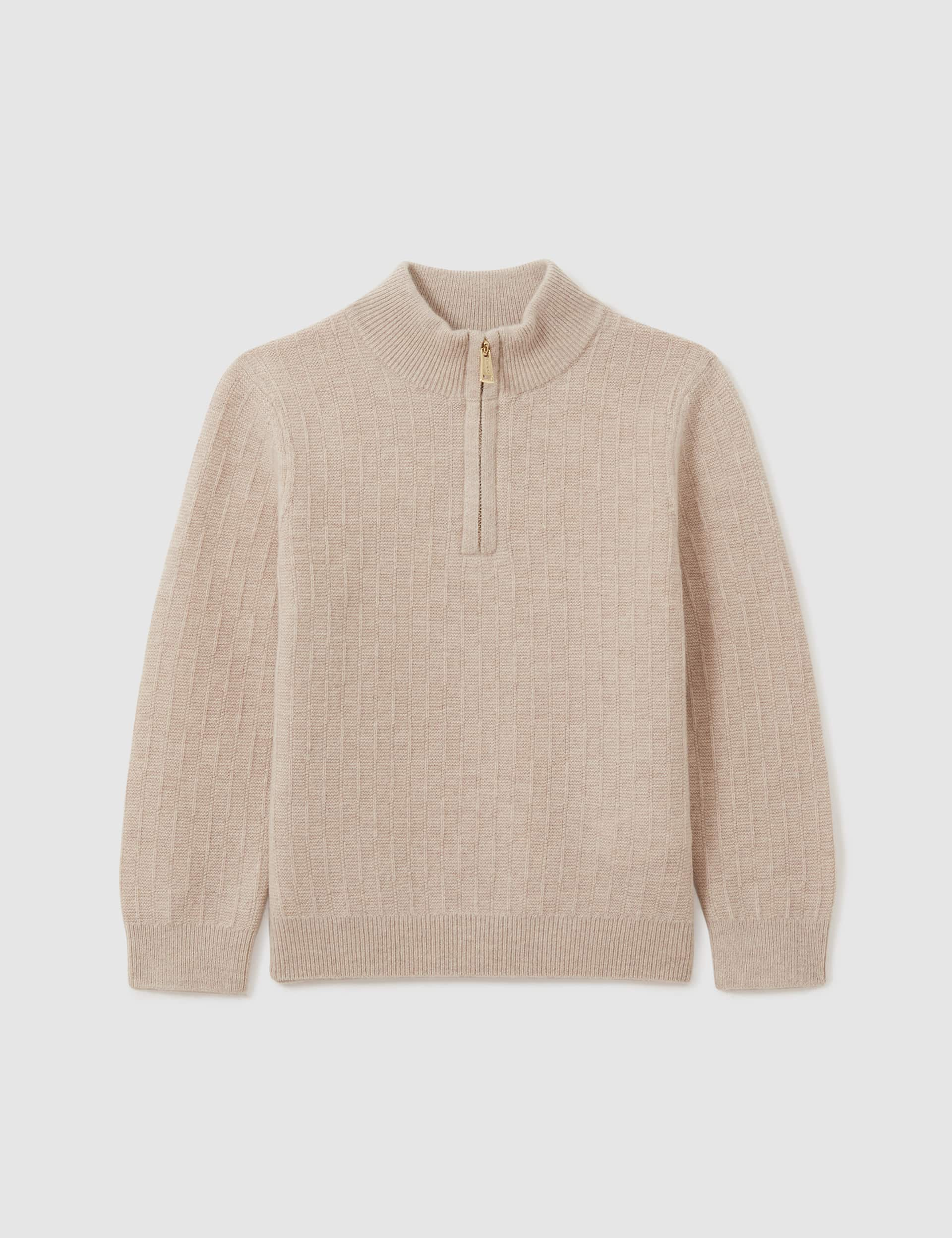 Reiss Boys Pure Wool Textured Half Zip Jumper (3-14 Yrs) - 10-11 - Natural, Natural